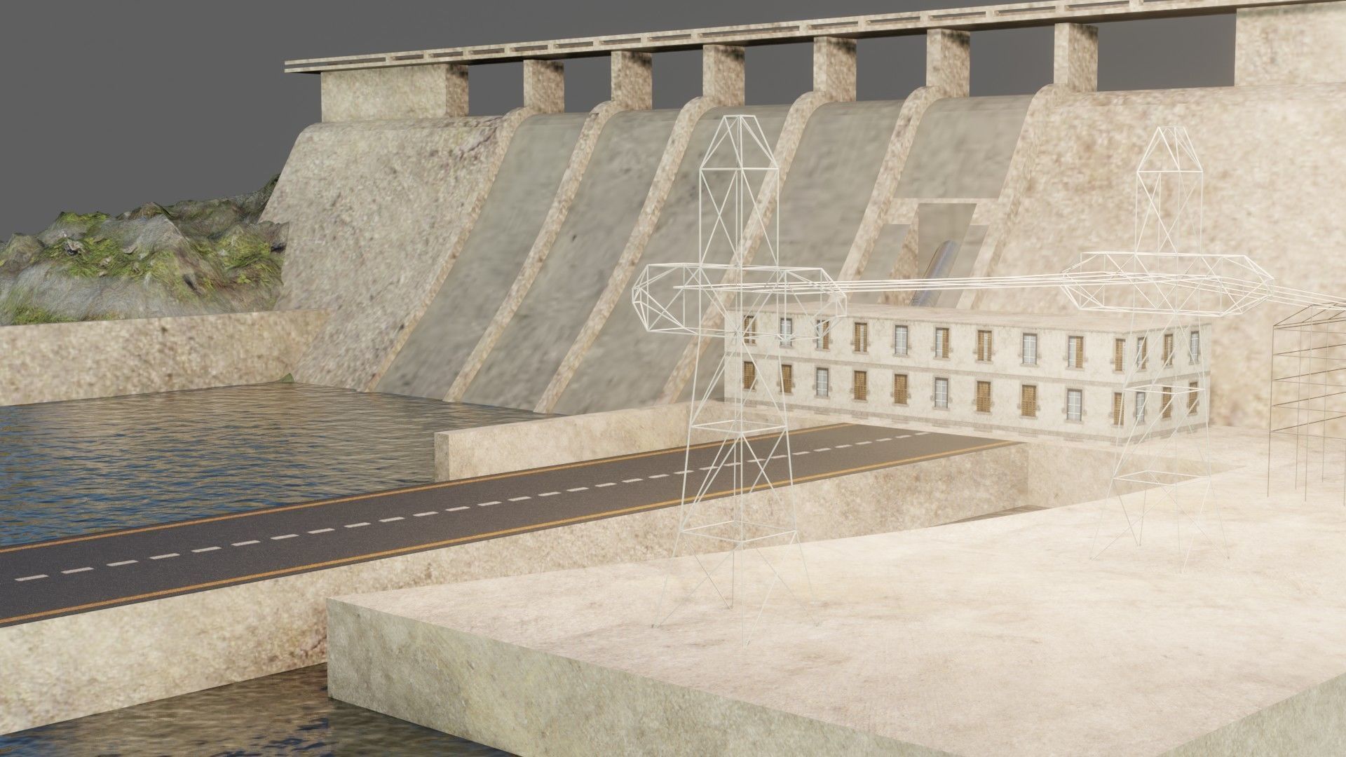 Dam 3d model - Low Poly hydroelectric Low-poly 3D model_4