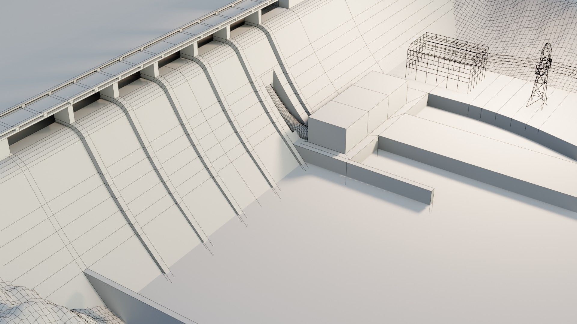 Dam 3d model - Low Poly hydroelectric Low-poly 3D model_1