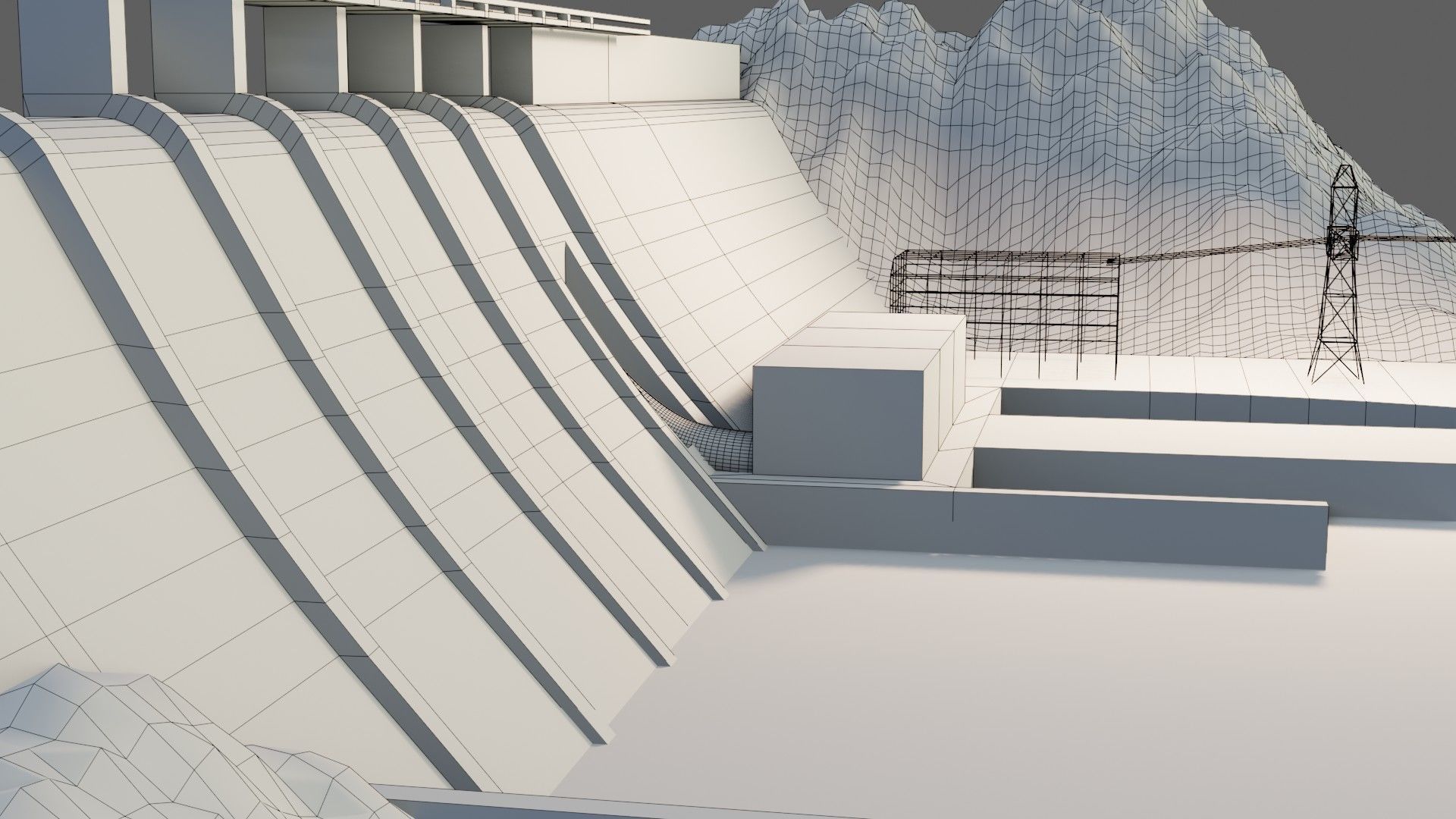 Dam 3d model - Low Poly hydroelectric Low-poly 3D model_7
