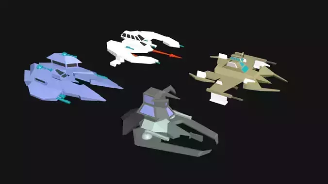 Spaceship lowpoly 3d model three spaceships