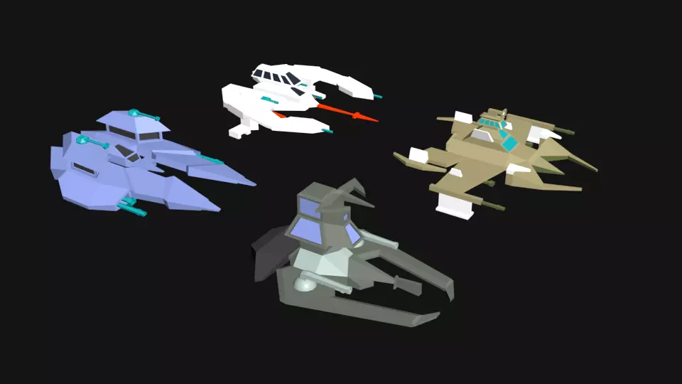 Spaceship lowpoly 3d model three spaceships Low-poly 3D model