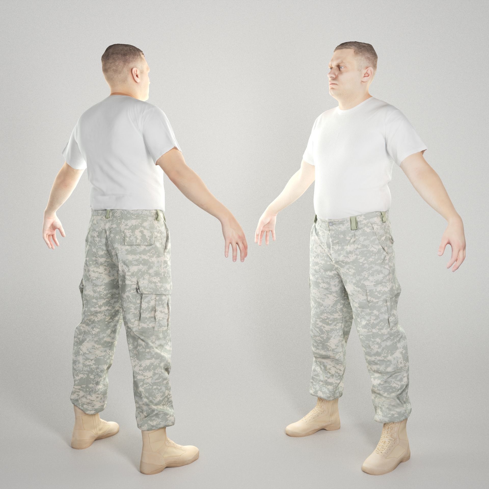 Man in camo pants ready for animation 330 Low-poly 3D model_1