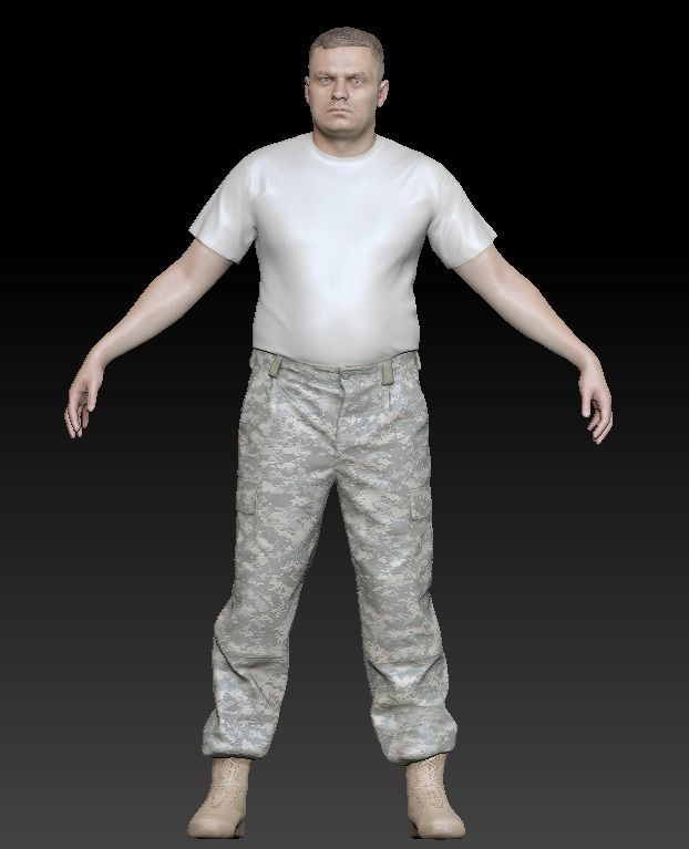 Man in camo pants ready for animation 330 Low-poly 3D model_5