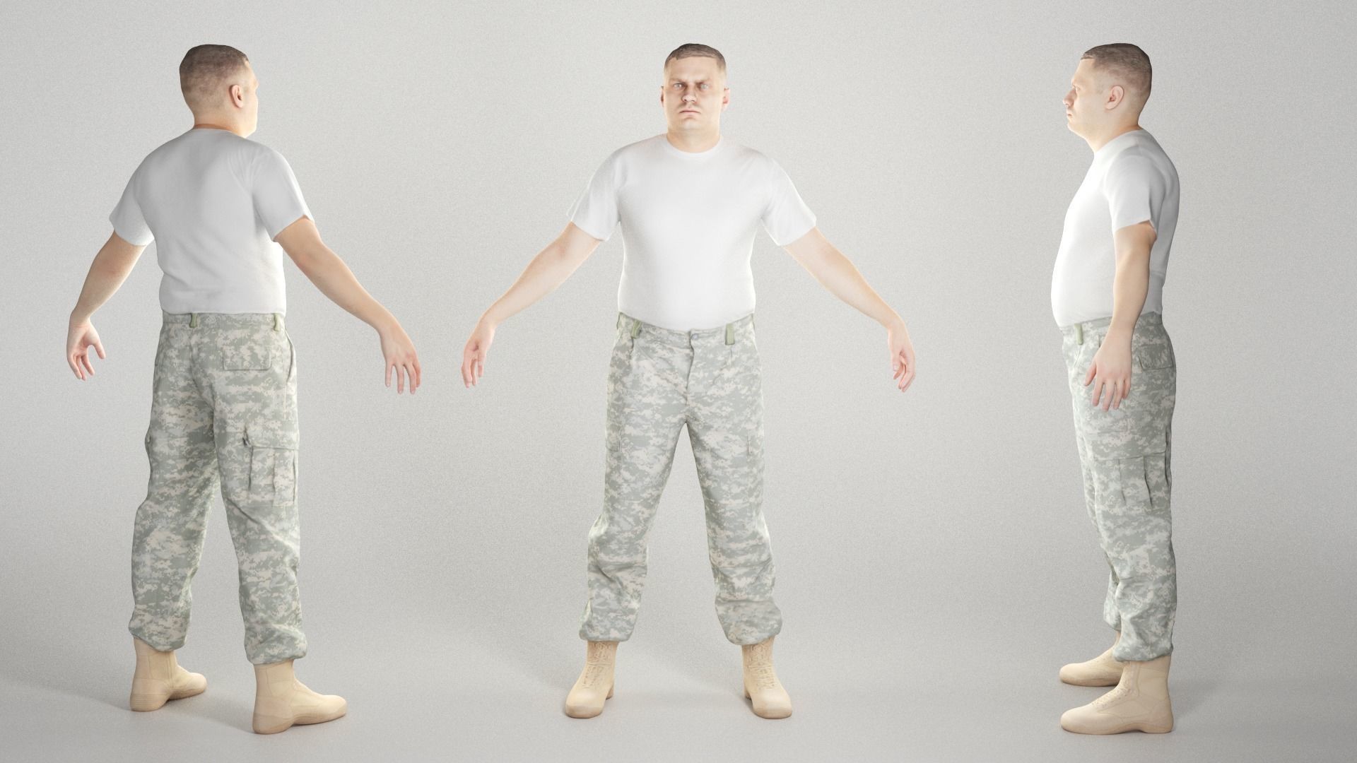 Man in camo pants ready for animation 330 Low-poly 3D model_2