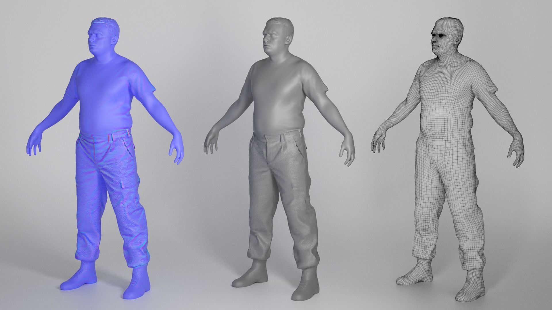Man in camo pants ready for animation 330 Low-poly 3D model_3