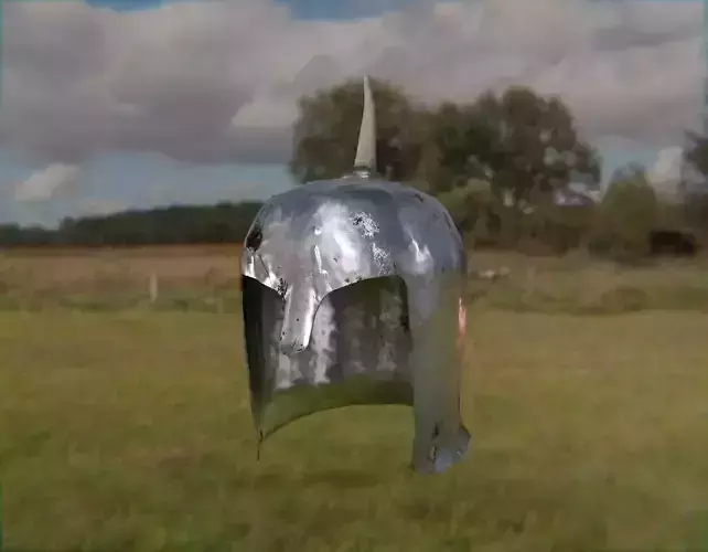 Medieval one horn damaged knight helmet Low-poly 3D model