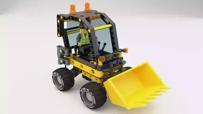Lego Bulldozer and worker Tim 3D model