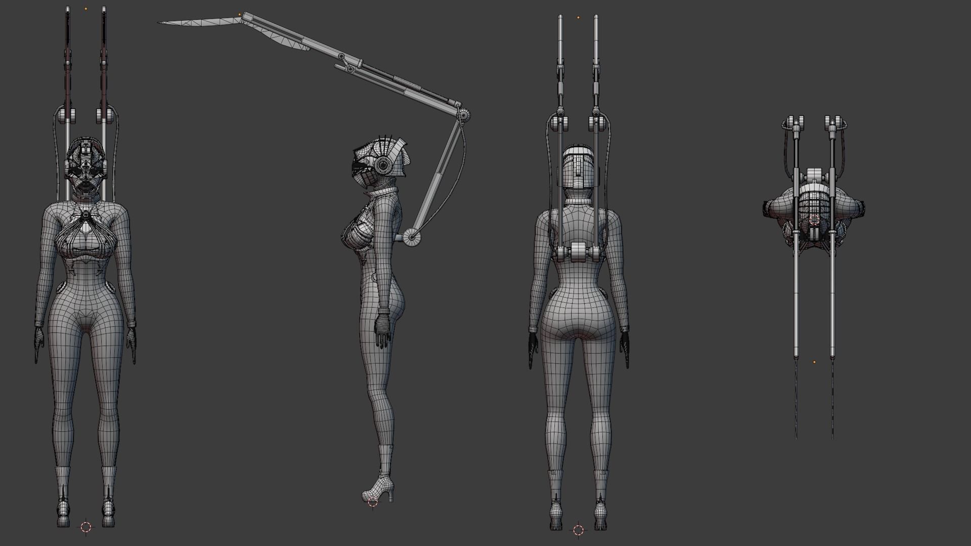 Sci-fi Spider Girl Low-poly 3D model_10