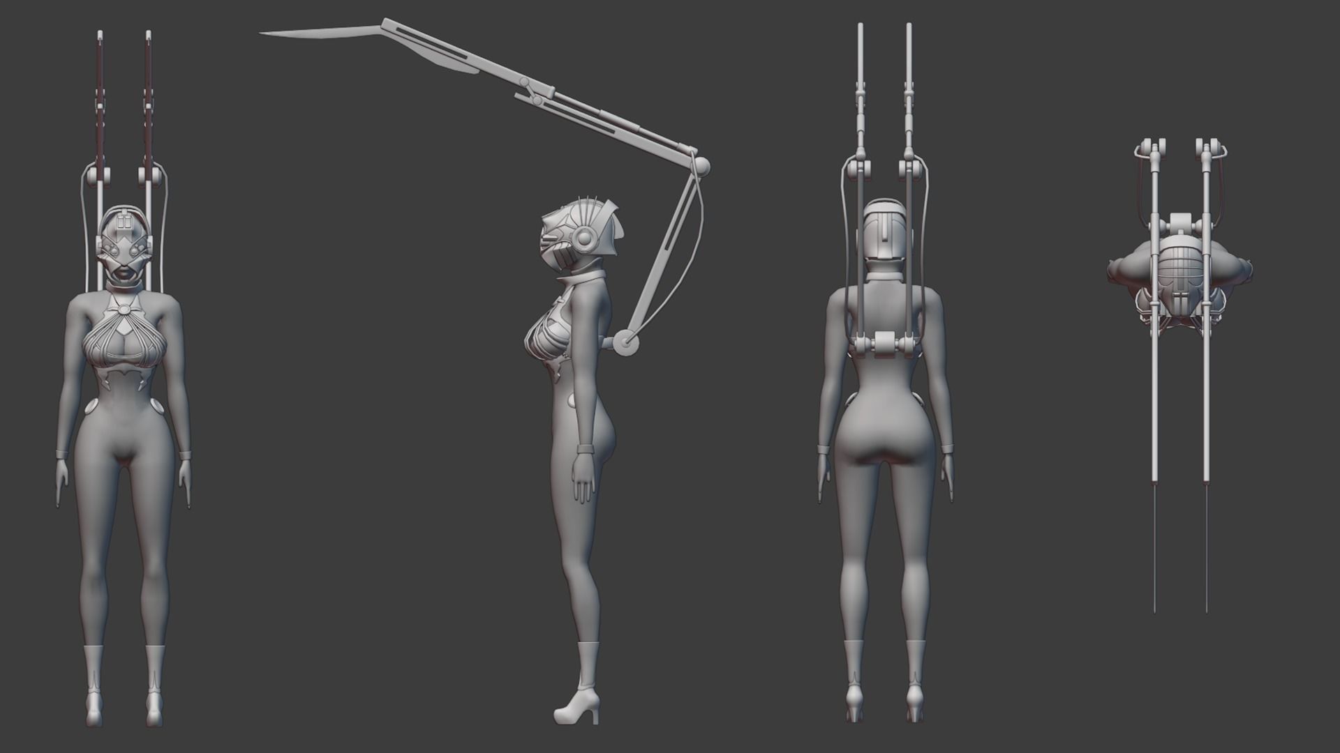 Sci-fi Spider Girl Low-poly 3D model_9