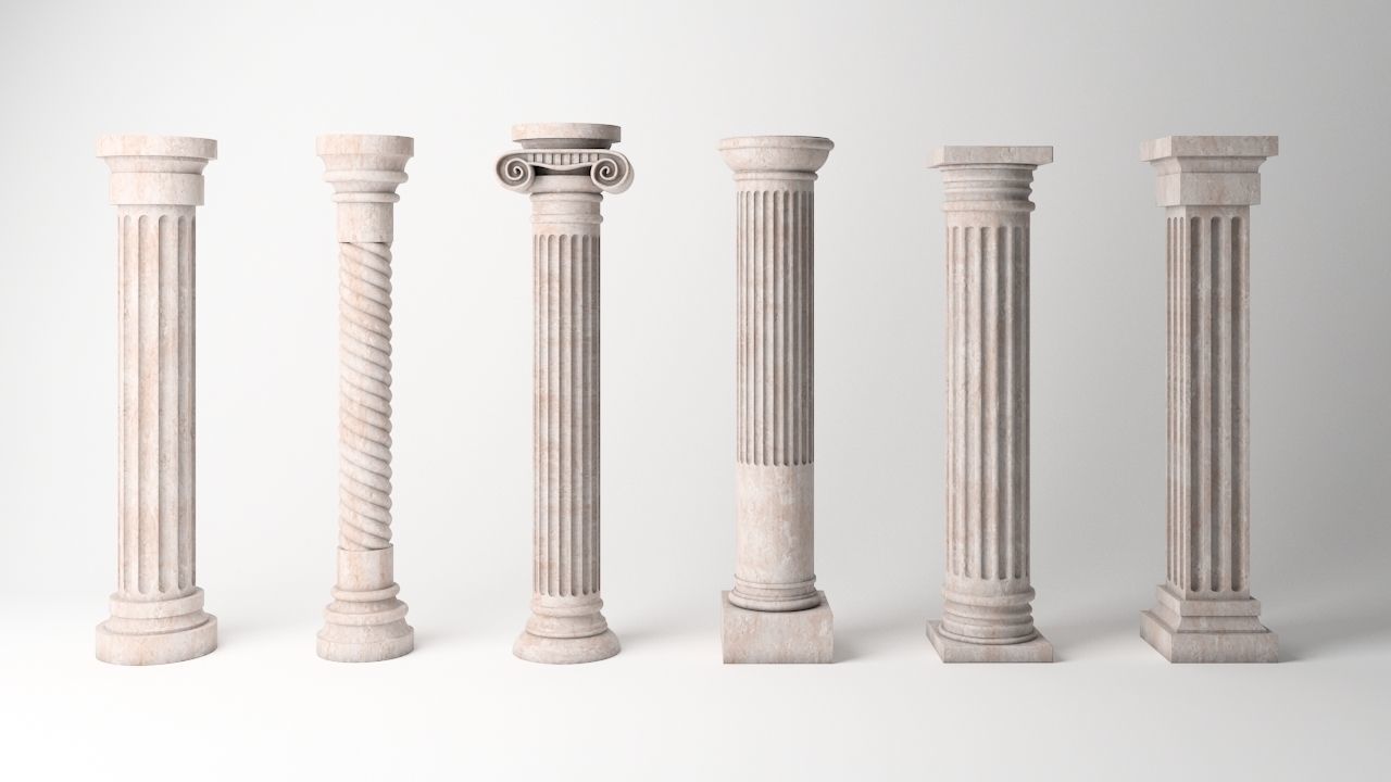 Antique Column Pack - 6 Pieces 3D Model Collection_2