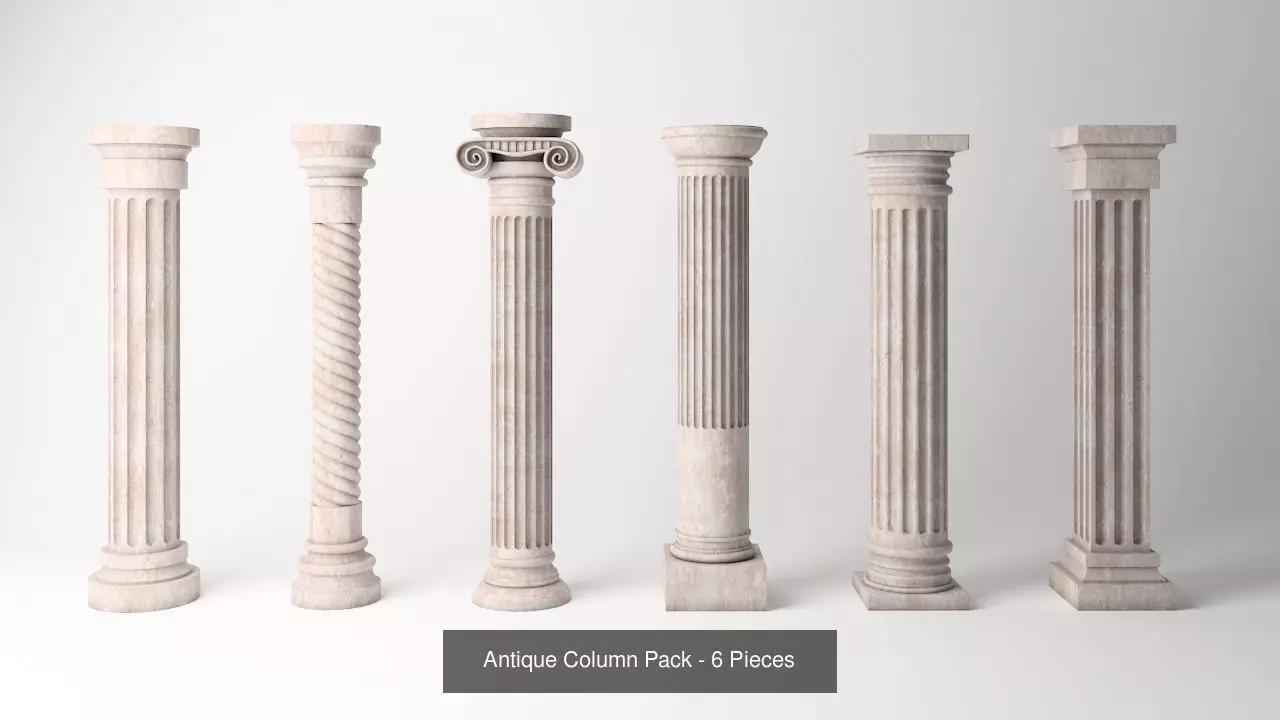 Antique Column Pack - 6 Pieces 3D Model Collection_0
