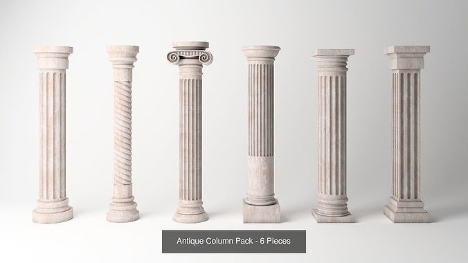Antique Column Pack - 6 Pieces 3D Model Collection