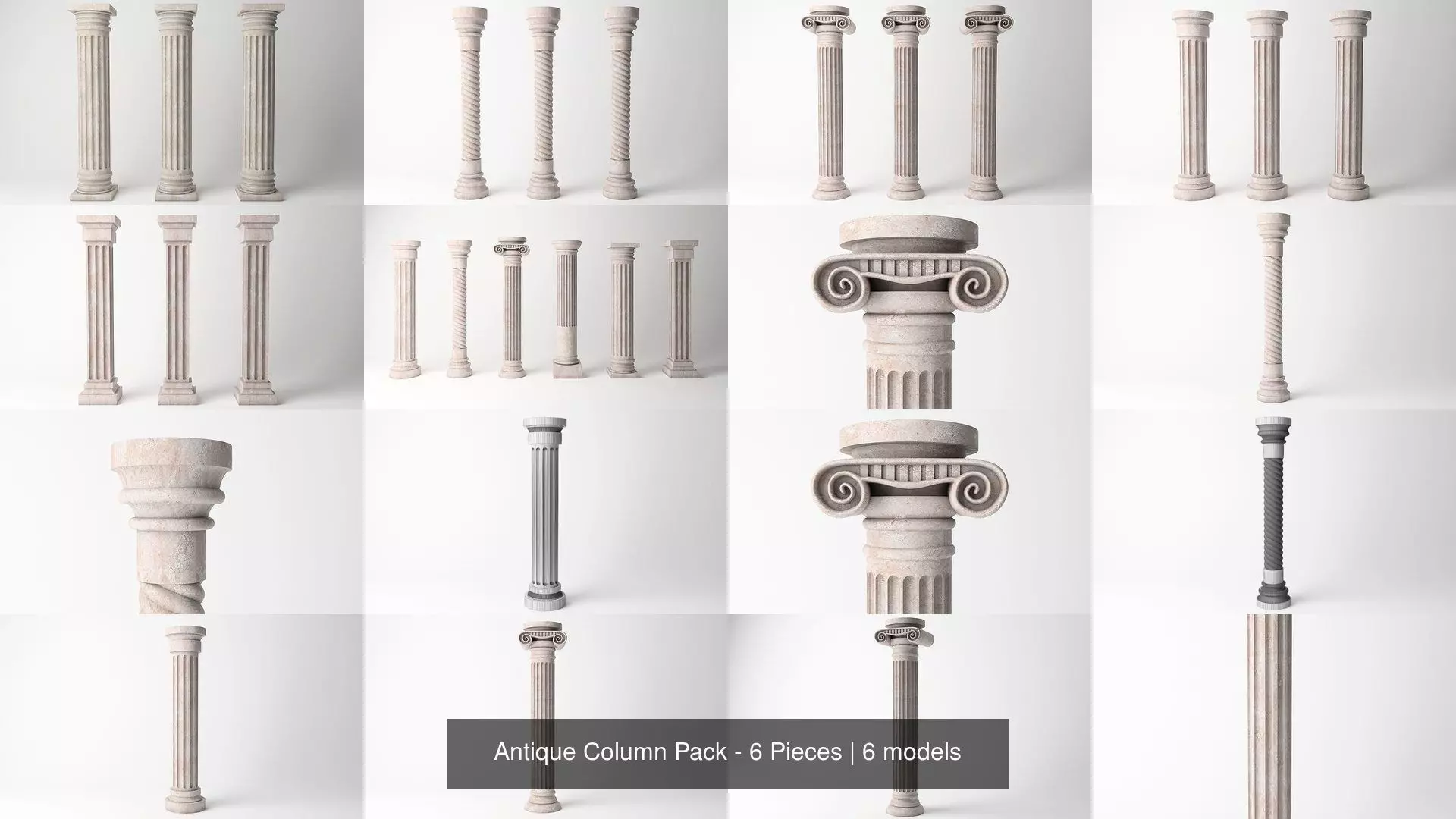 Antique Column Pack - 6 Pieces 3D Model Collection_1