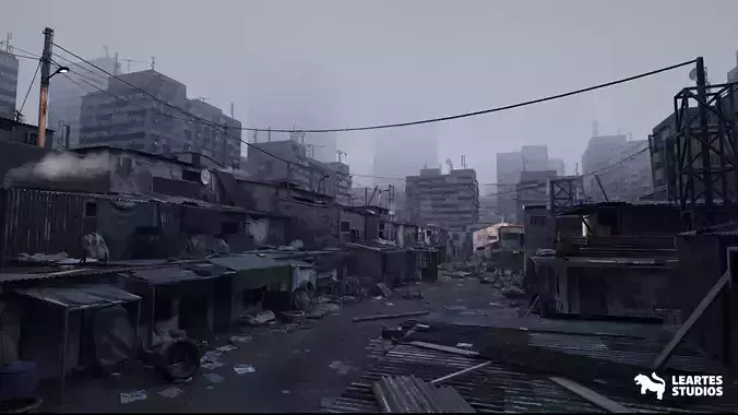 Future Slums Abandoned Post-Apocalyptic District Low-poly 3D model