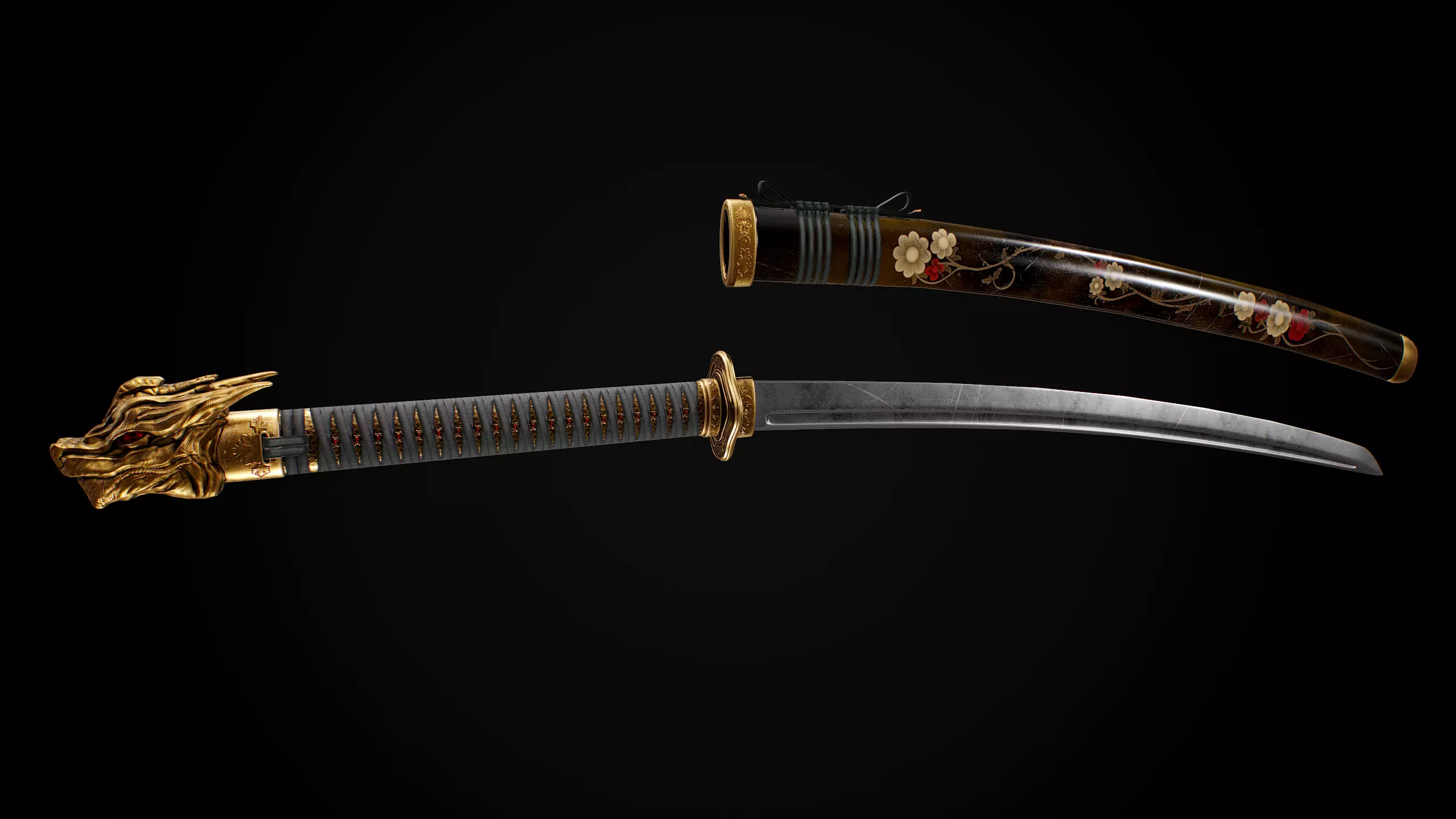 Katana samurai sword Low-poly 3D model_0