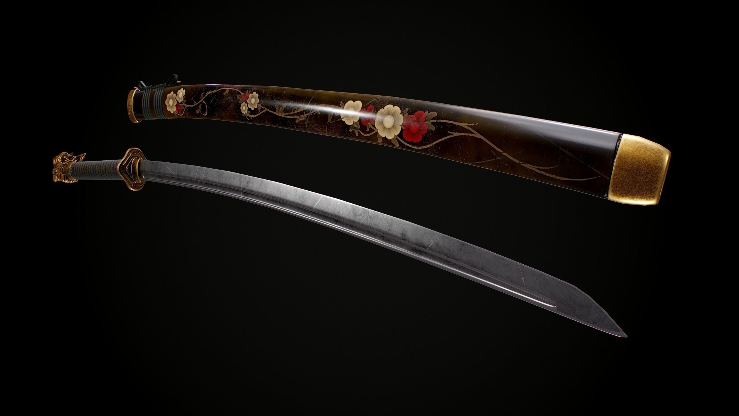 Katana samurai sword Low-poly 3D model_1