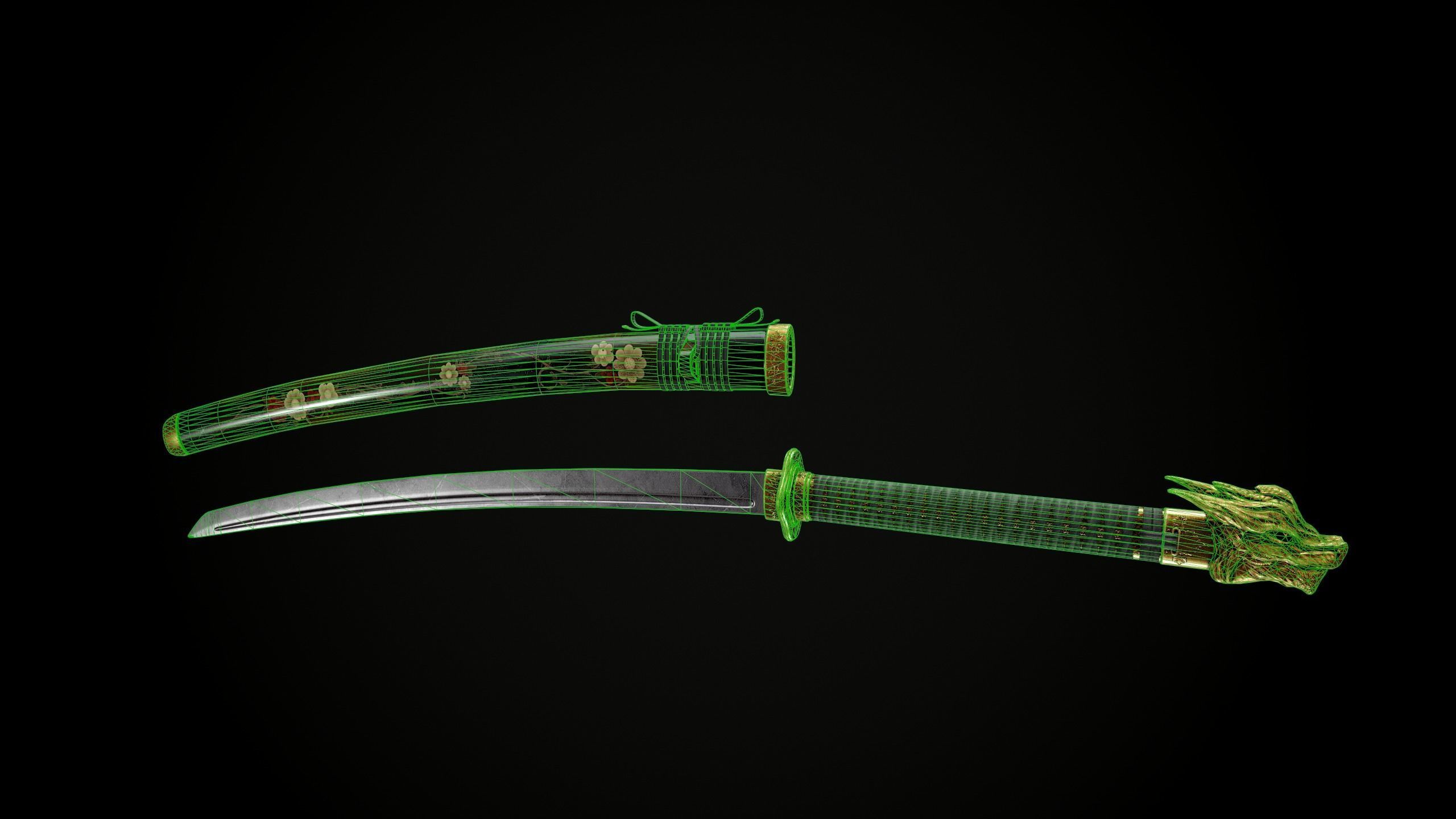Katana samurai sword Low-poly 3D model_10