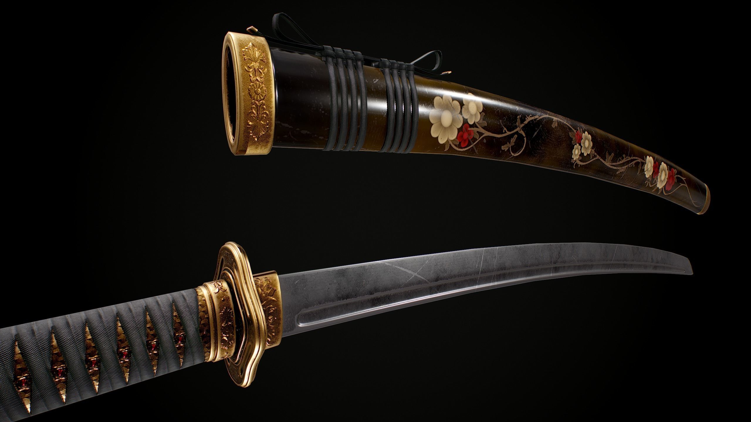 Katana samurai sword Low-poly 3D model_3