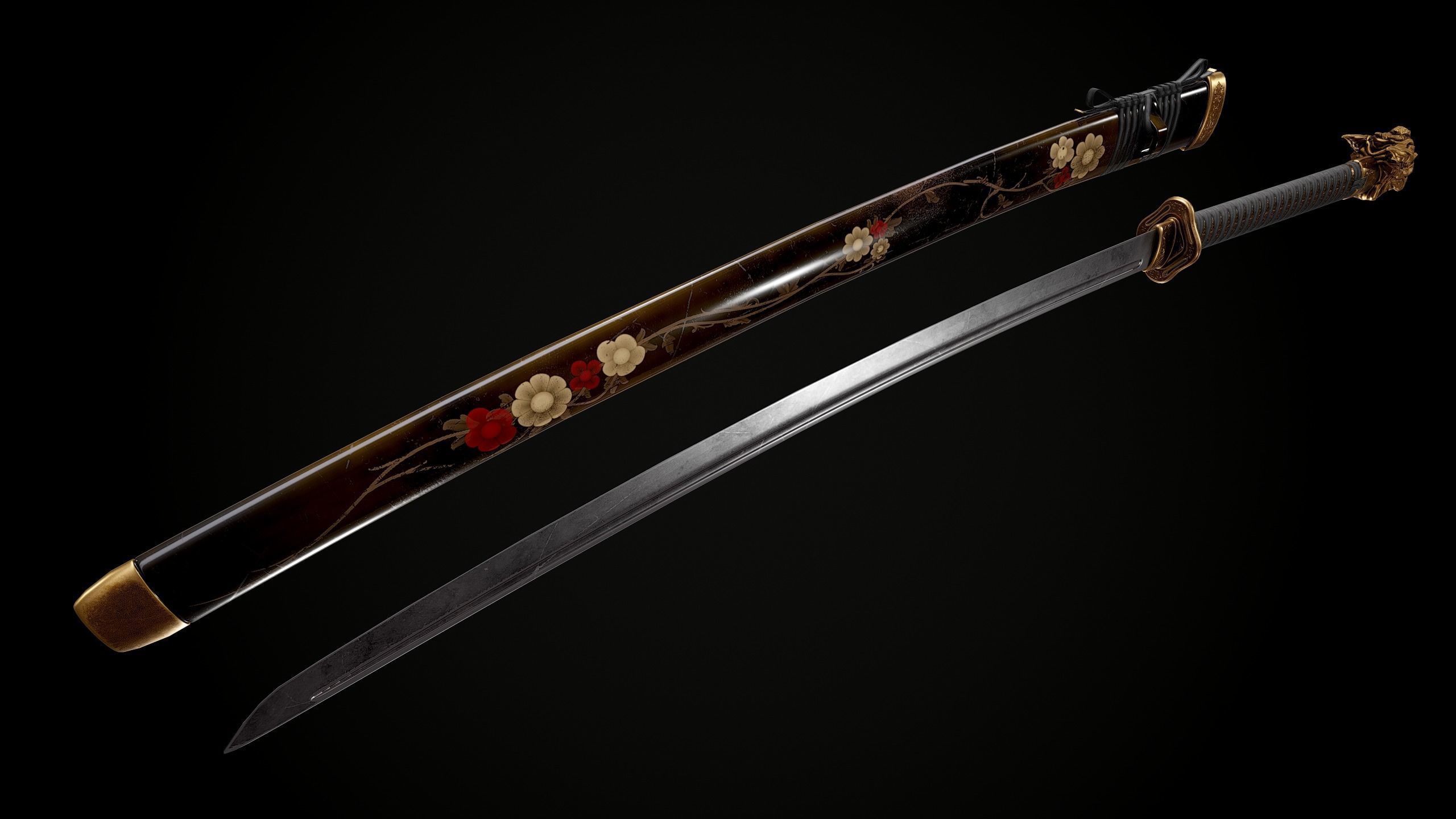 Katana samurai sword Low-poly 3D model_6