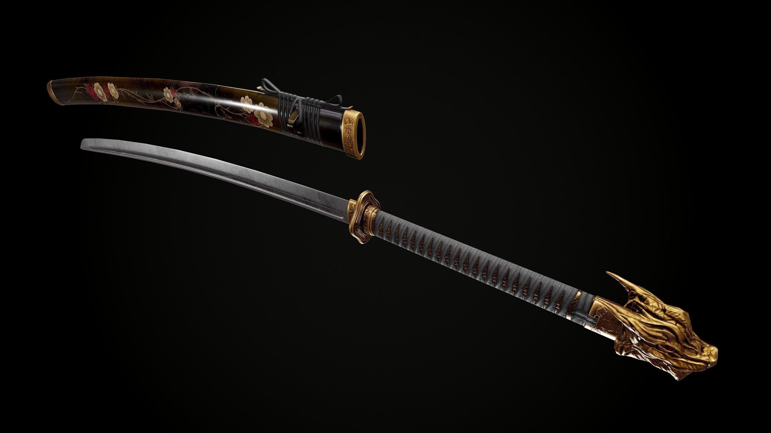 Katana samurai sword Low-poly 3D model_8