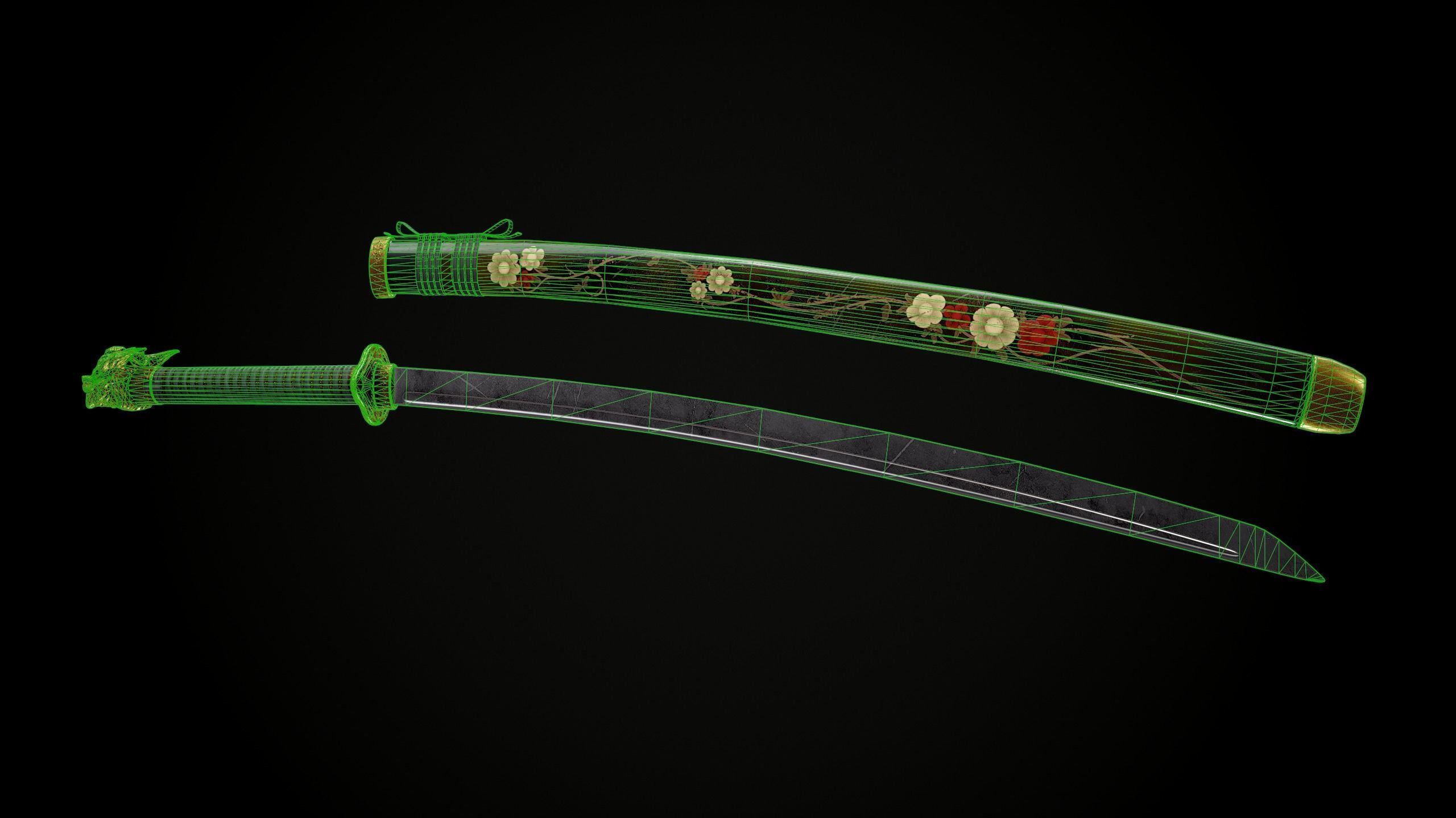 Katana samurai sword Low-poly 3D model_9