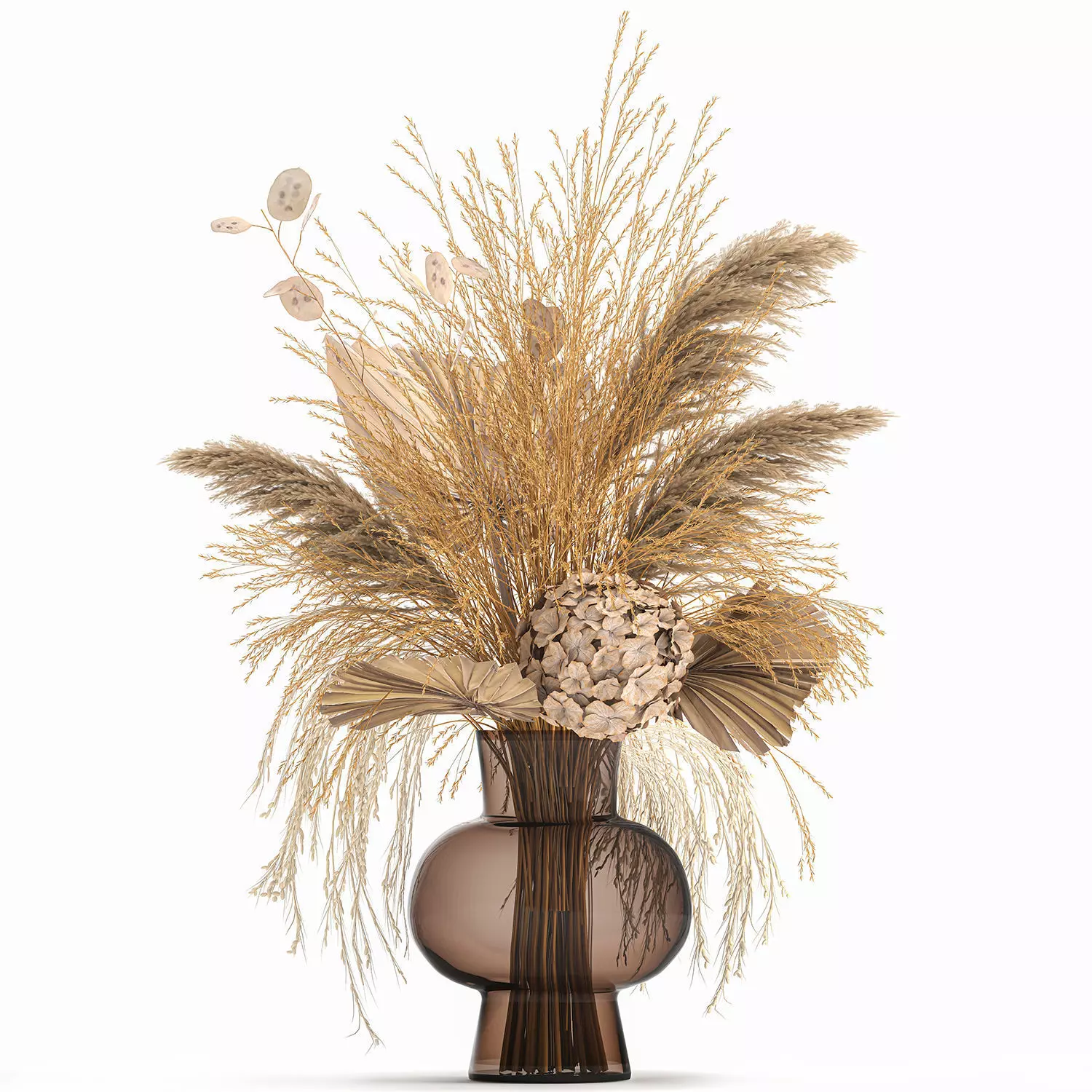 Bouquet of dry flowers in a glass vase 142 3D model