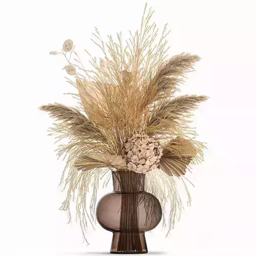 Bouquet of dry flowers in a glass vase 142