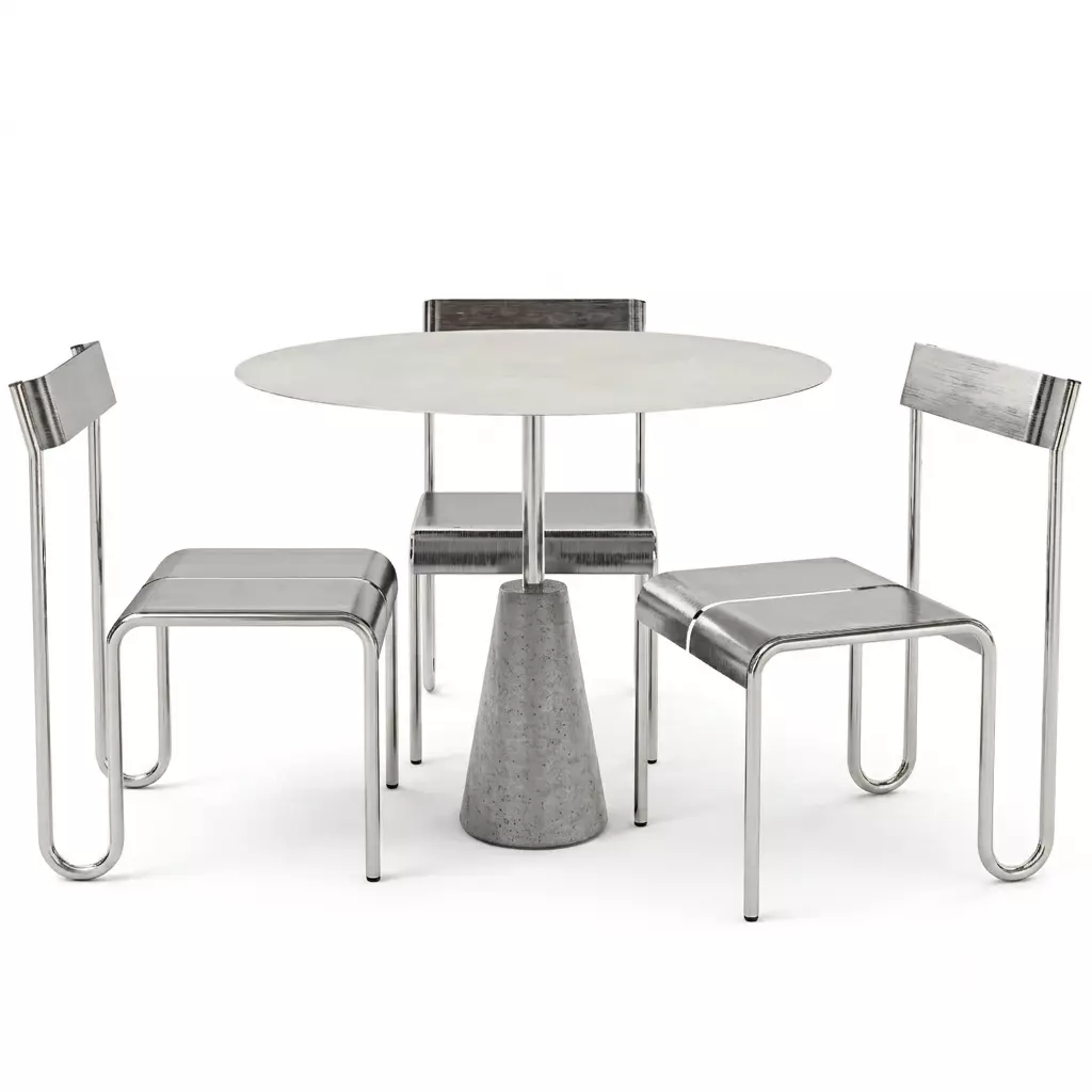 Stainless Steel Table and Chair 3D model