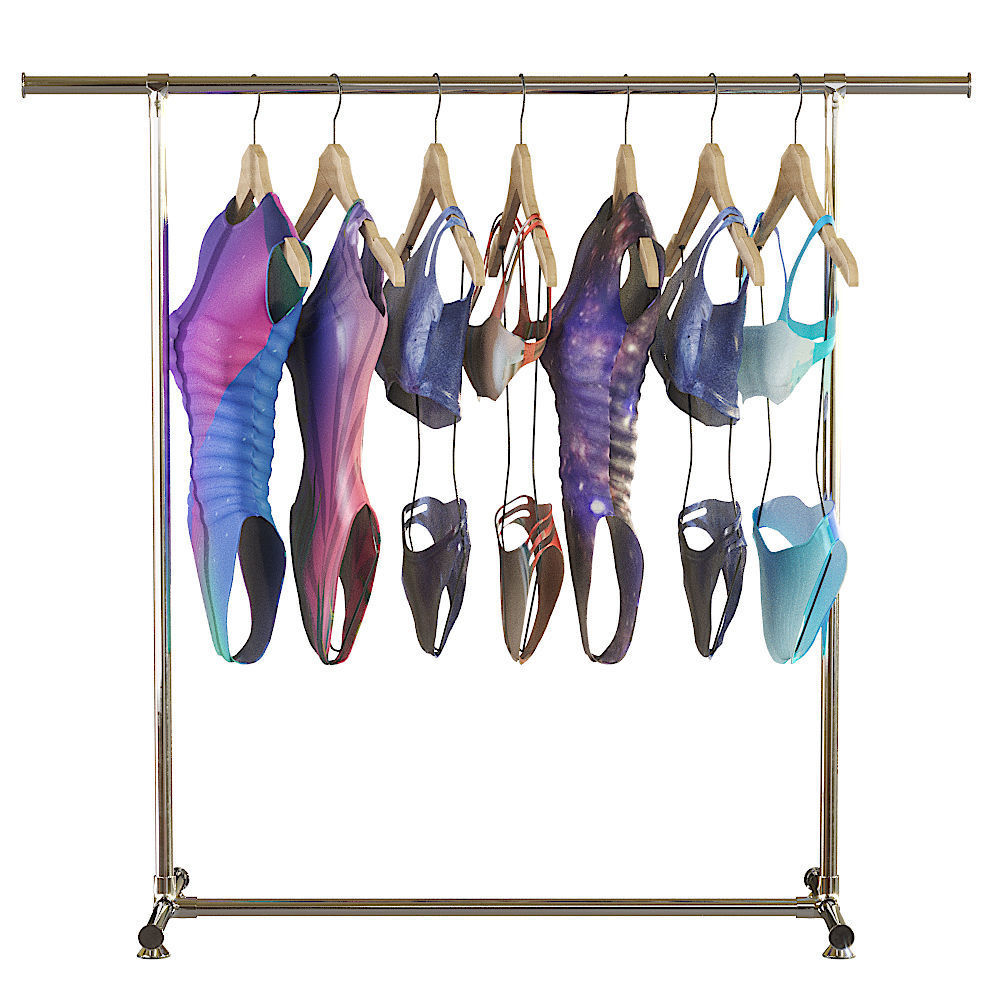 Rack with woman swimsuits 3D model_2
