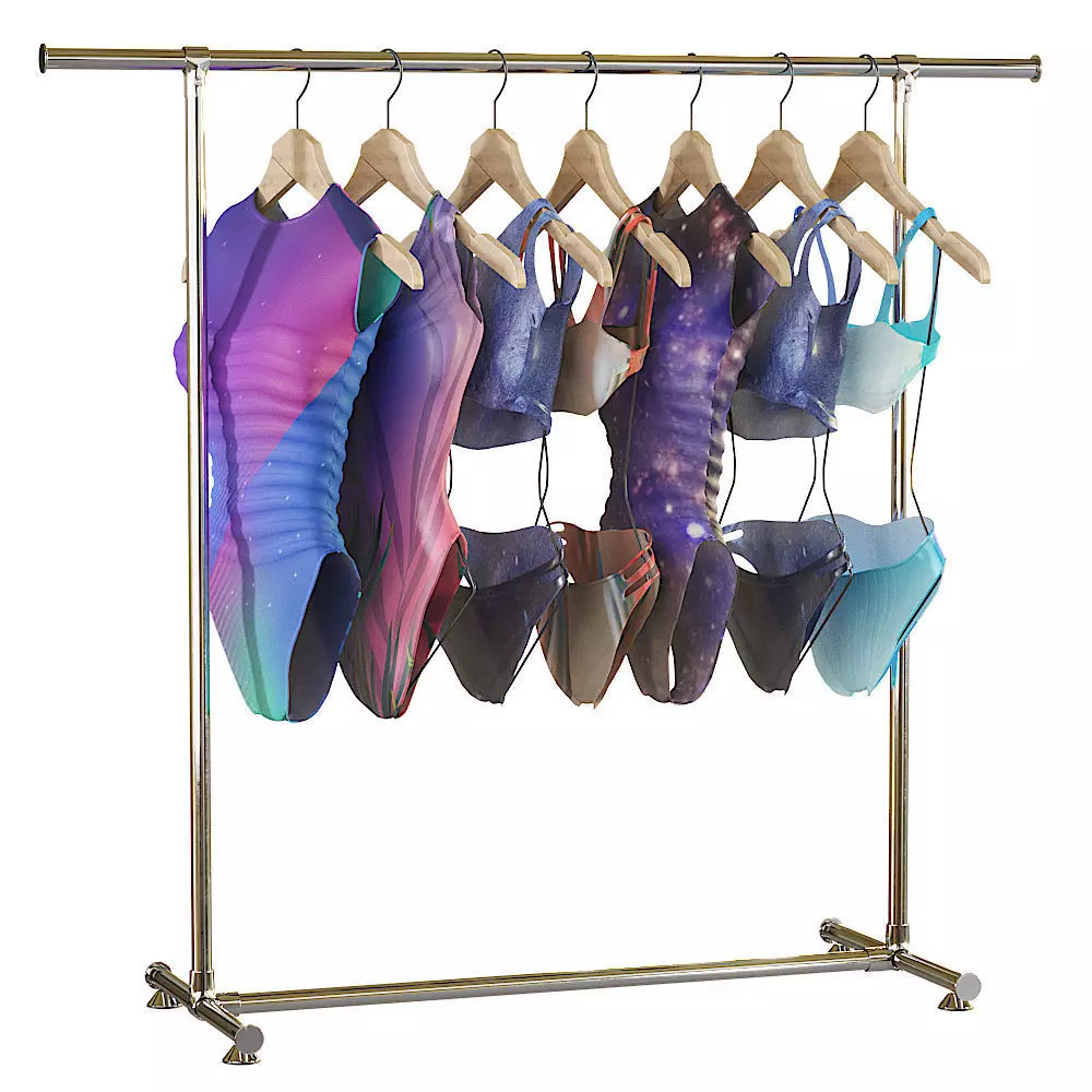 Rack with woman swimsuits 3D model_0