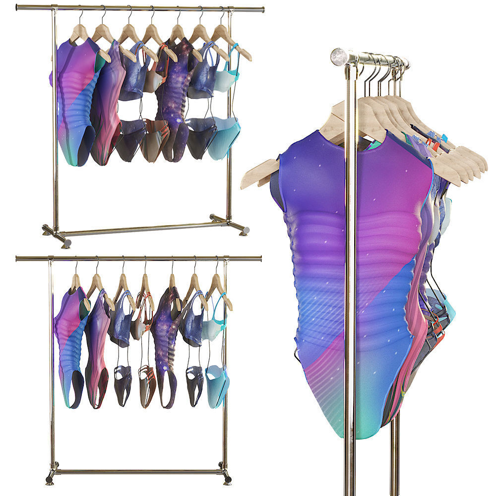 Rack with woman swimsuits 3D model_1