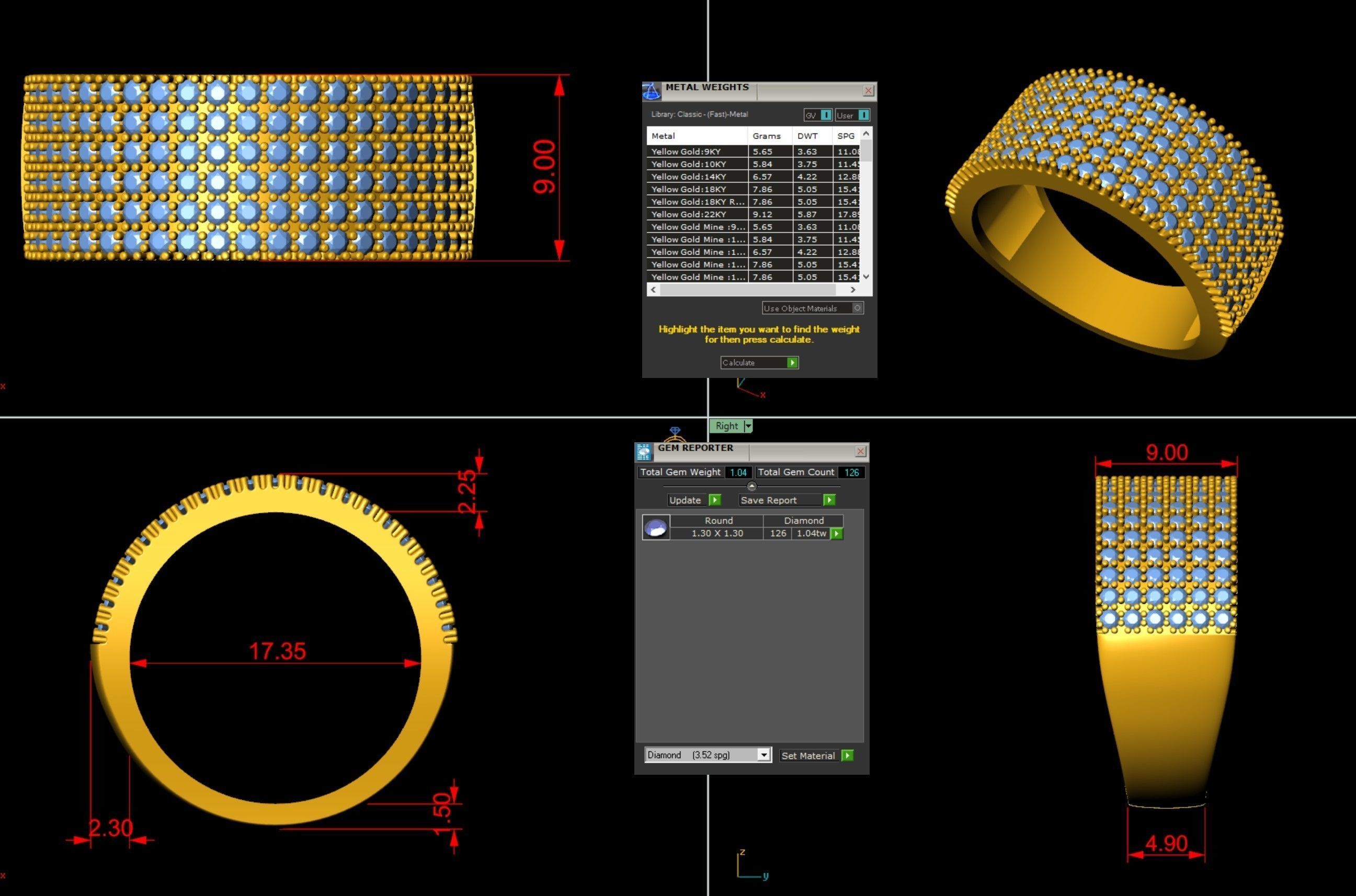 Diamond Stubborn Band 6 Rows 3D print model_8