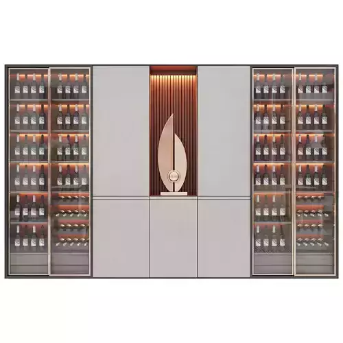 Shelf 3d Model wine cabinet with glass doors