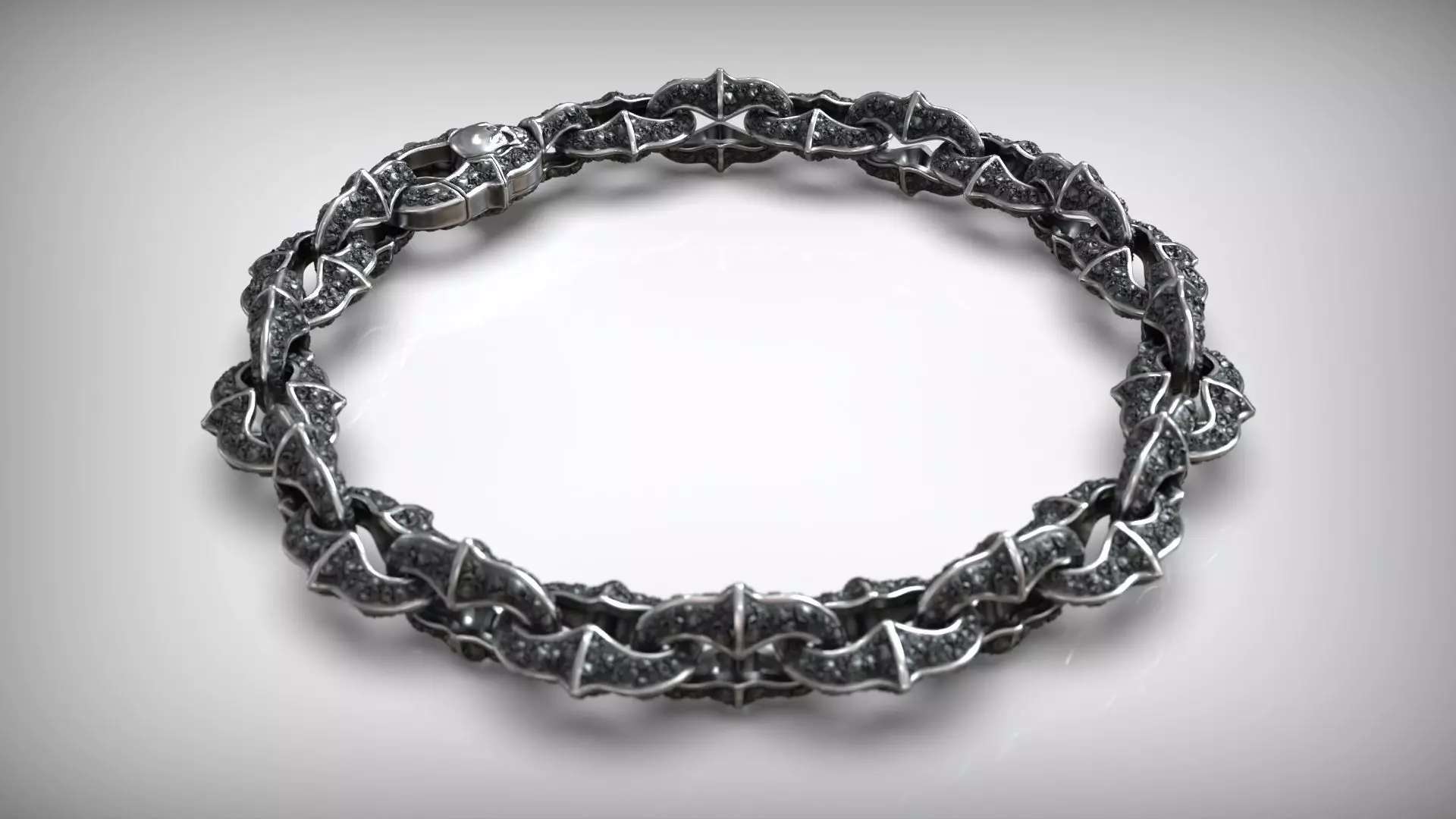 Motorbike Skull Head Chain Link Bracelet with Clasp 3D print model_5