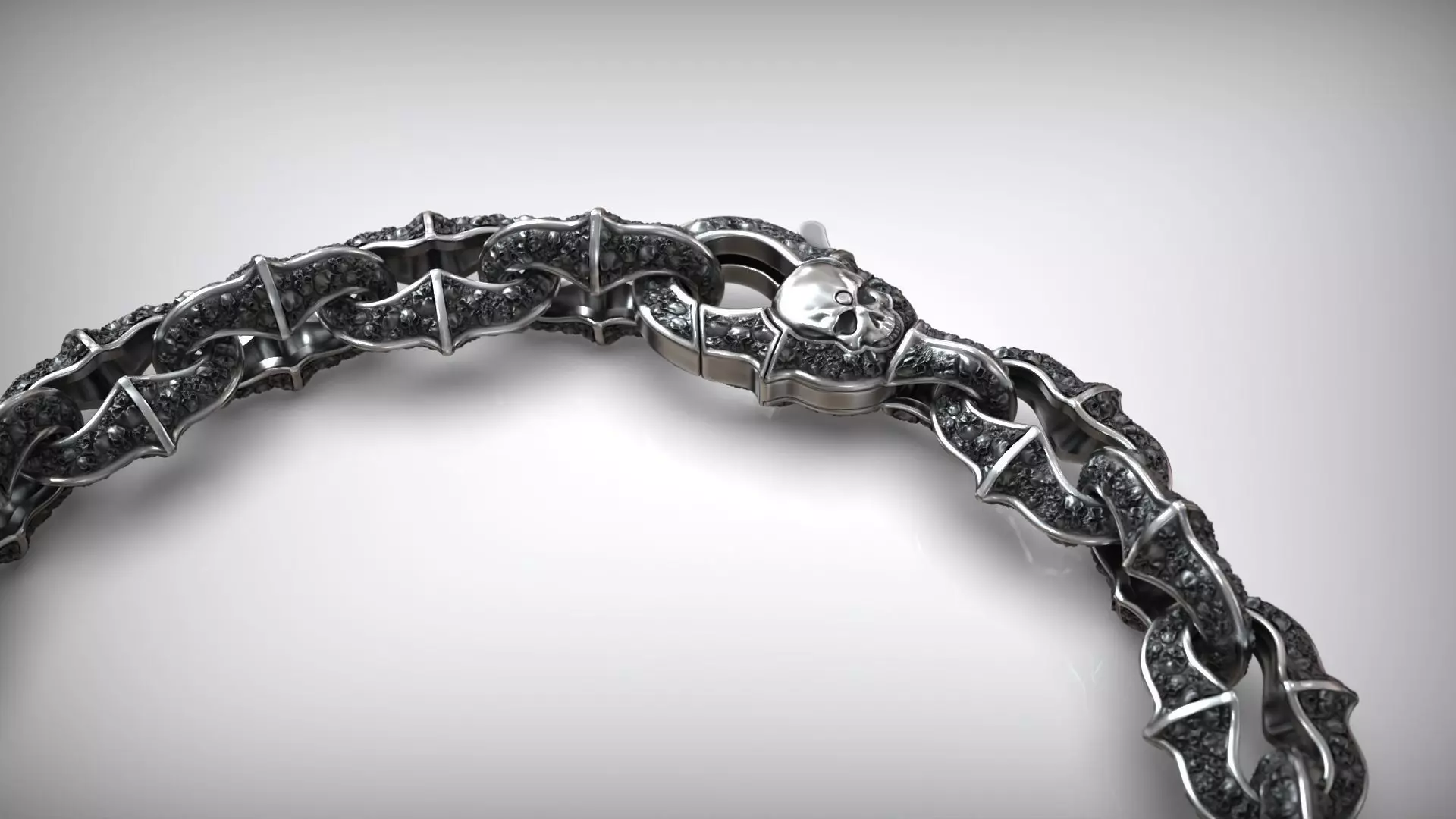 Motorbike Skull Head Chain Link Bracelet with Clasp 3D print model_1