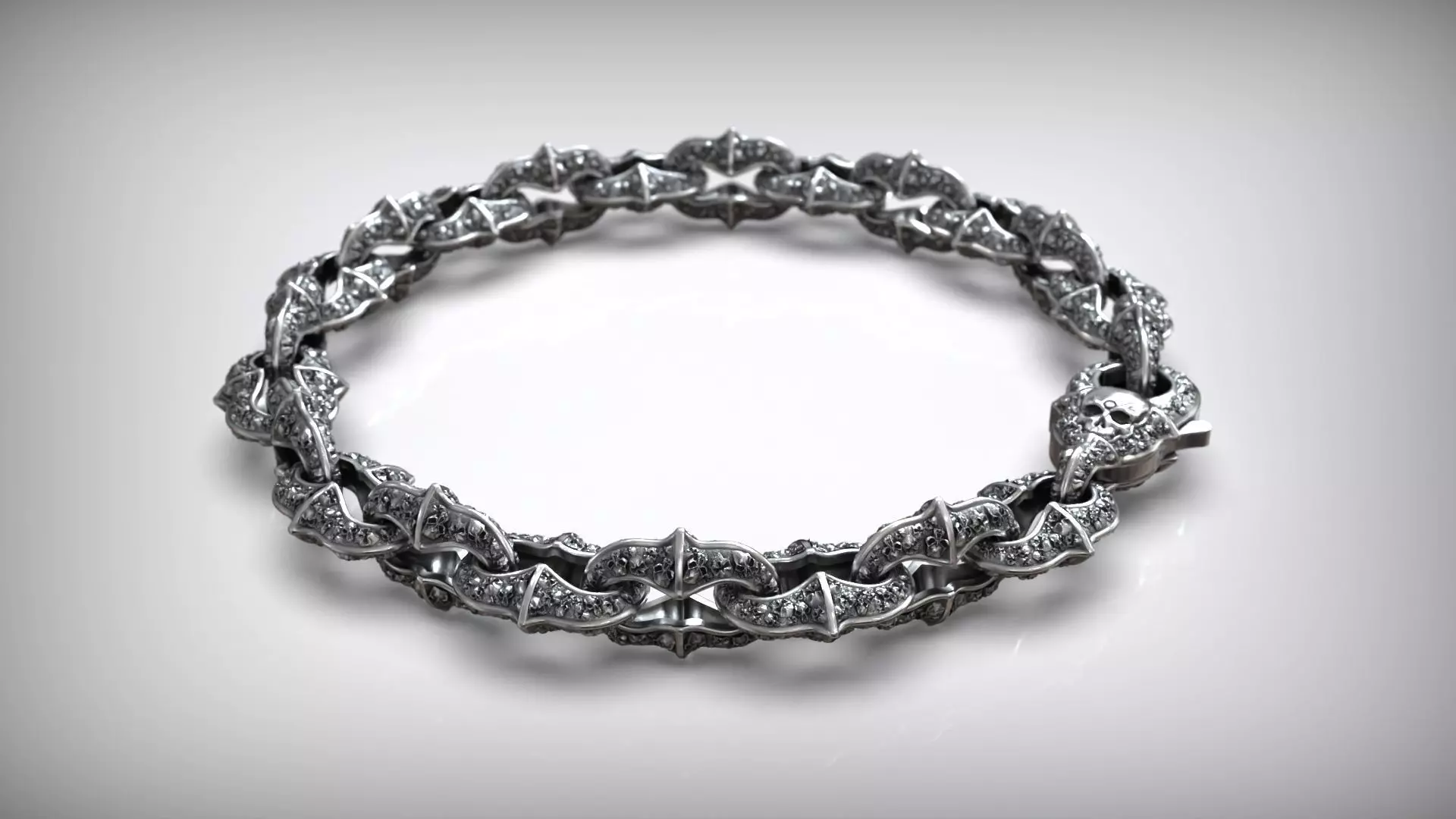 Motorbike Skull Head Chain Link Bracelet with Clasp 3D print model_3