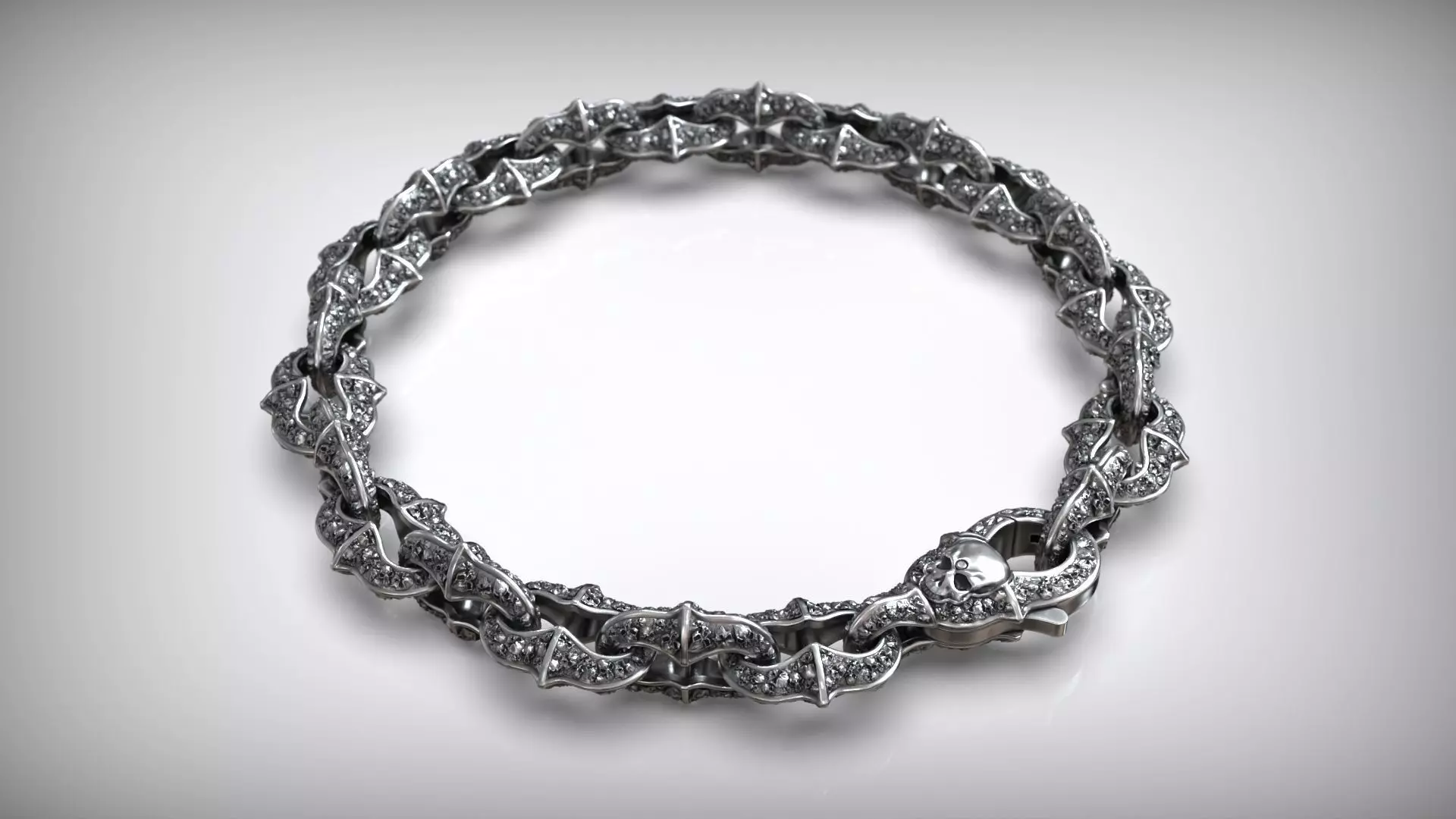 Motorbike Skull Head Chain Link Bracelet with Clasp 3D print model_2