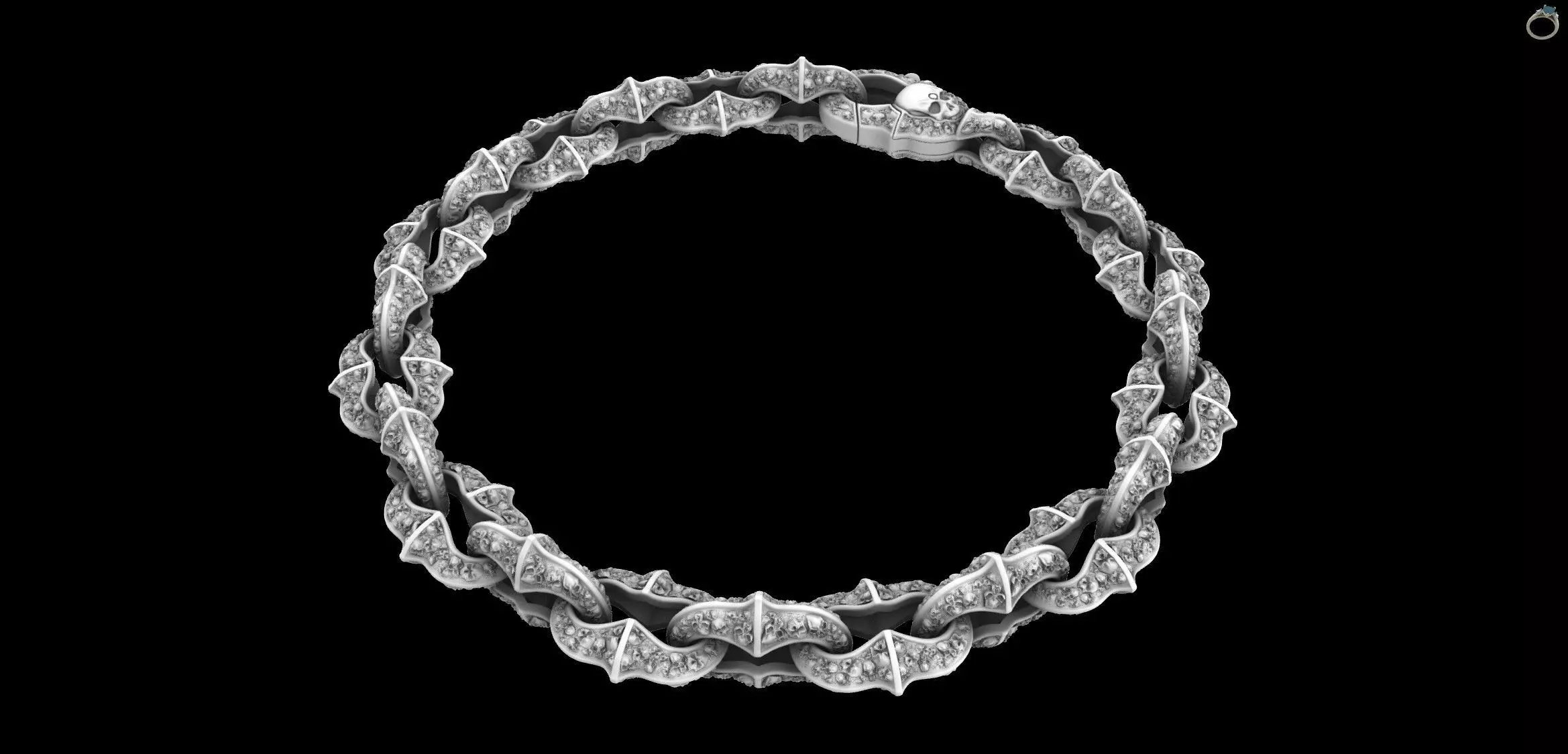 Motorbike Skull Head Chain Link Bracelet with Clasp 3D print model_14