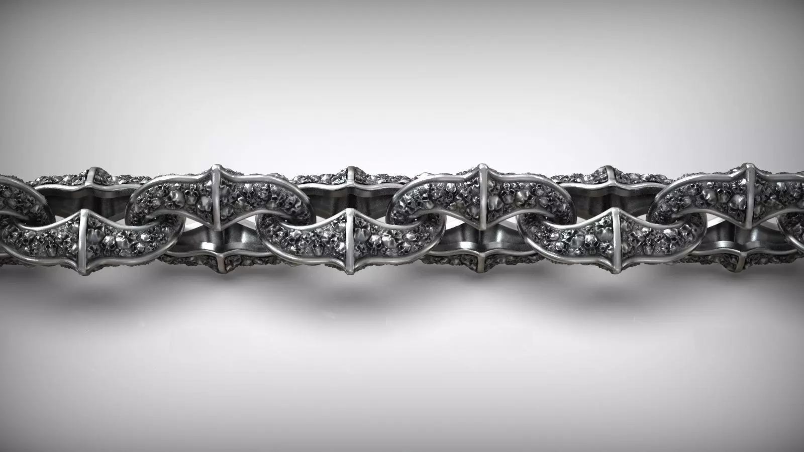 Motorbike Skull Head Chain Link Bracelet with Clasp 3D print model_7