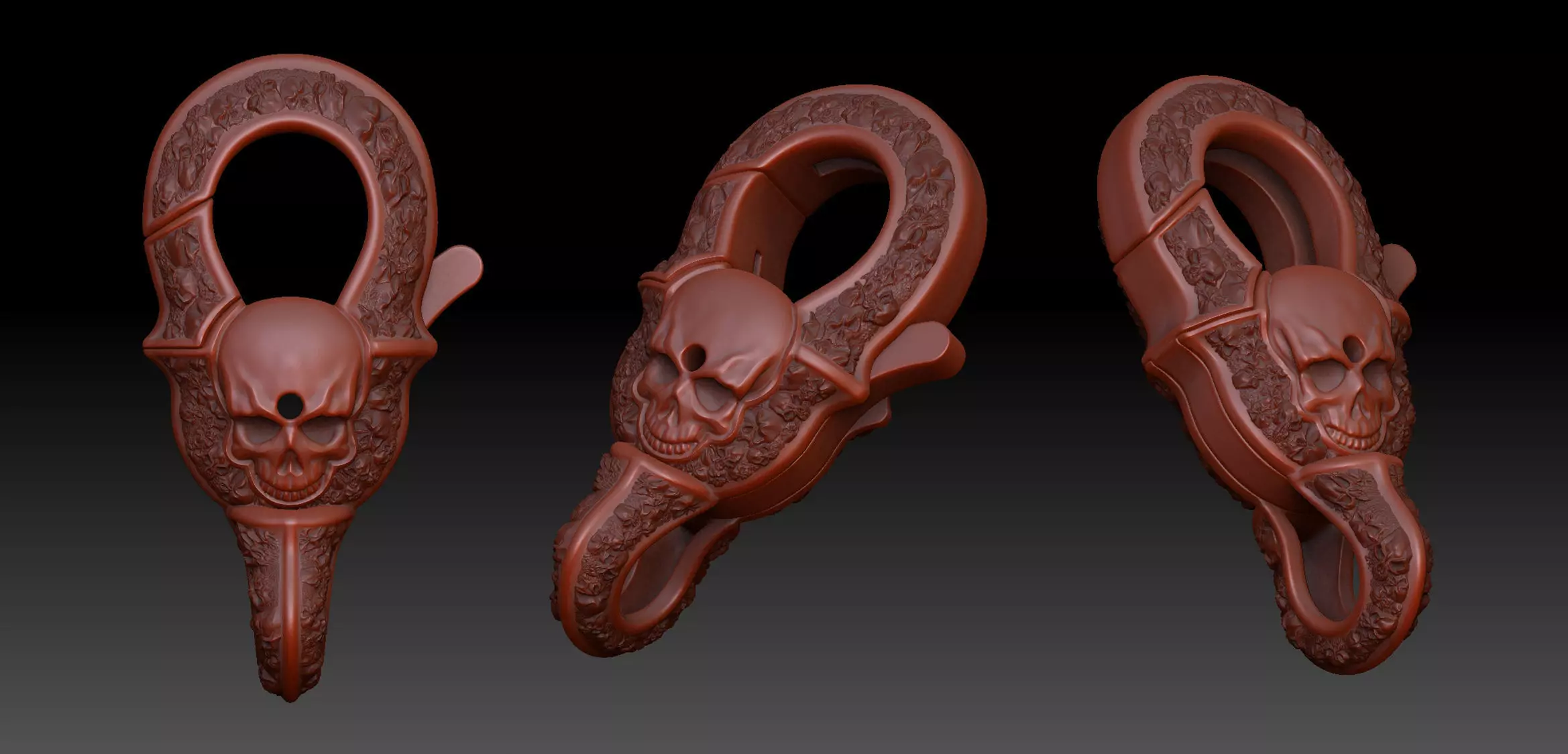 Motorbike Skull Head Chain Link Bracelet with Clasp 3D print model_10