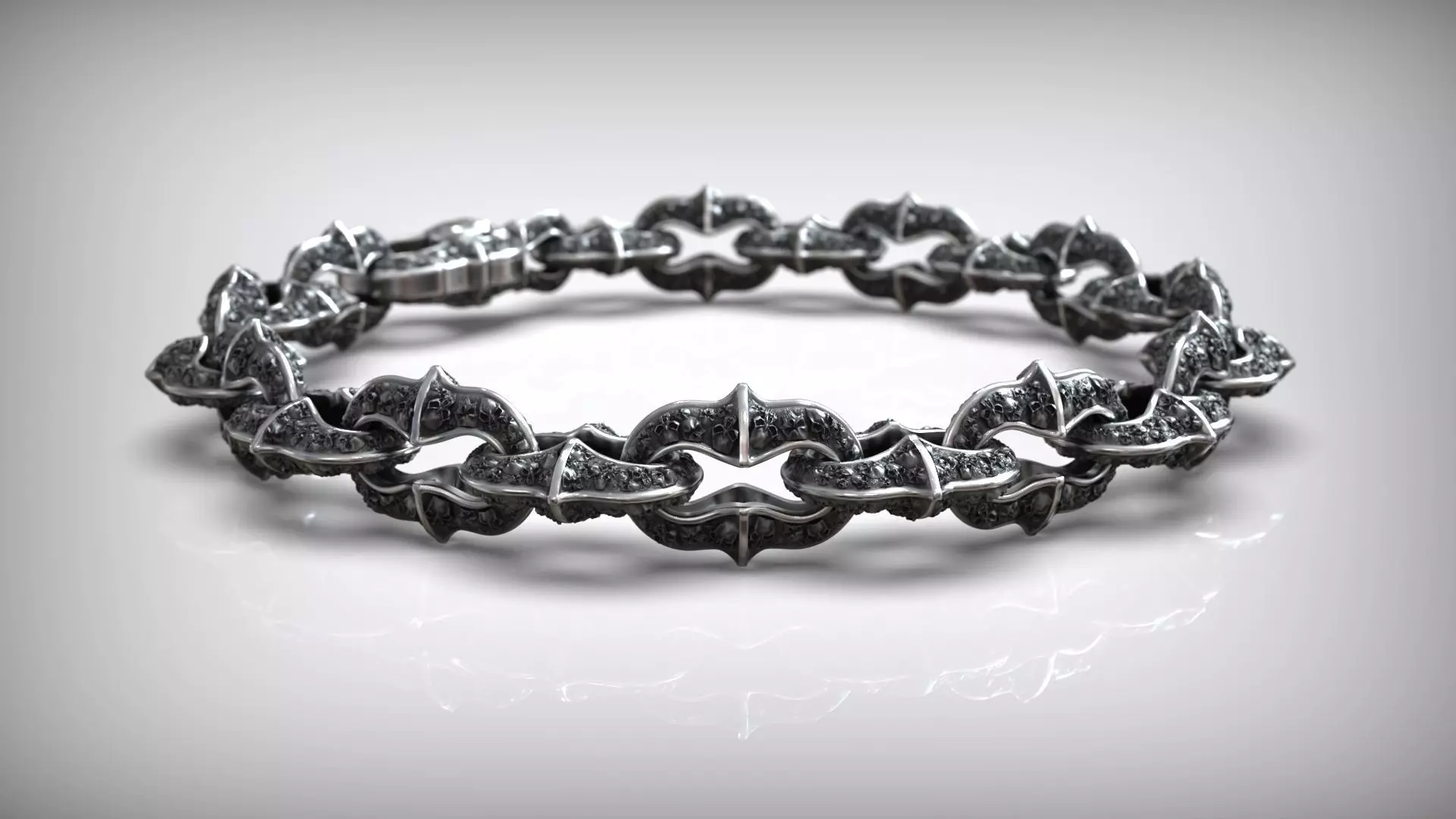 Motorbike Skull Head Chain Link Bracelet with Clasp 3D print model_0