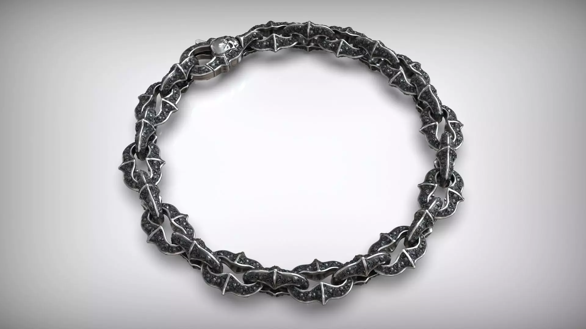 Motorbike Skull Head Chain Link Bracelet with Clasp 3D print model_4