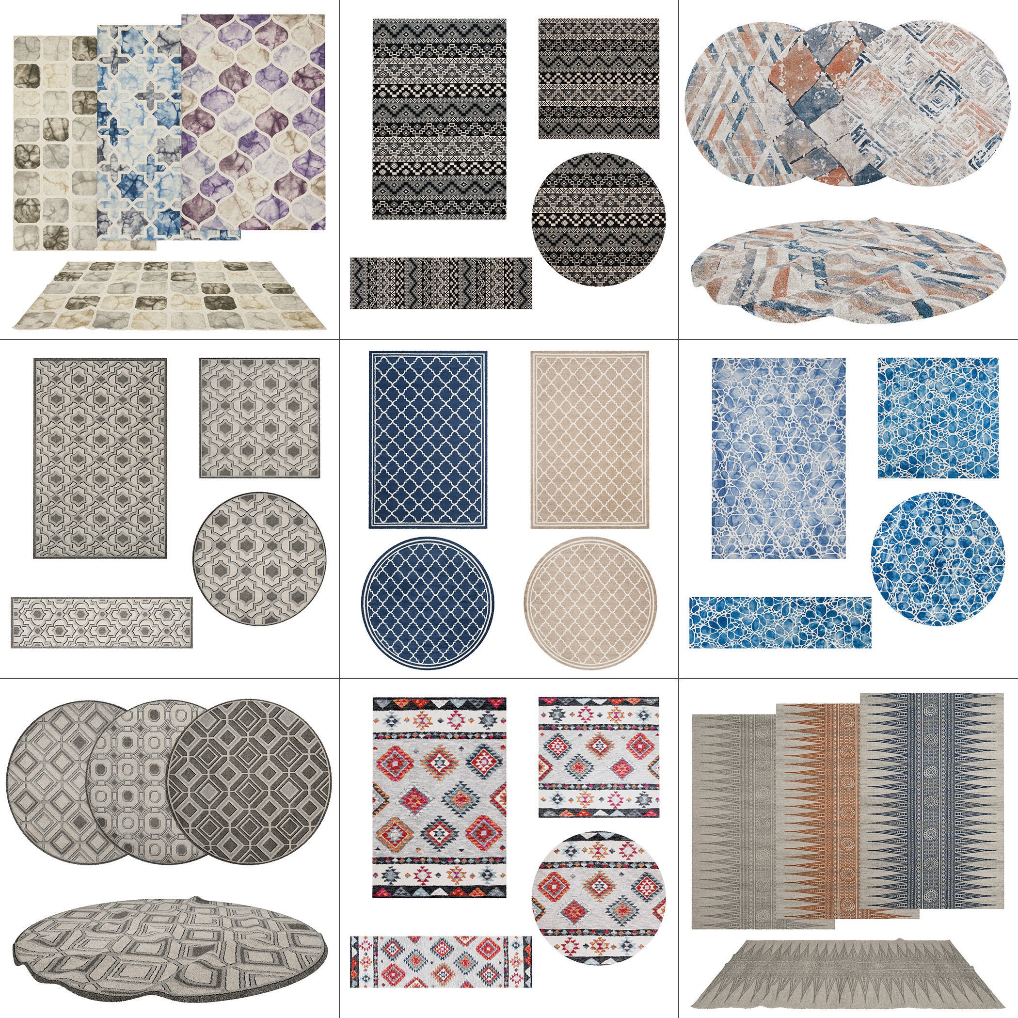 9 in 1 Rug Collection No 8 Low-poly 3D model_0