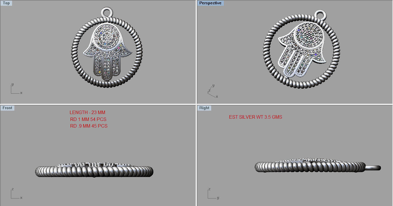 Hamsa Diamond Pendant  3D print model_5