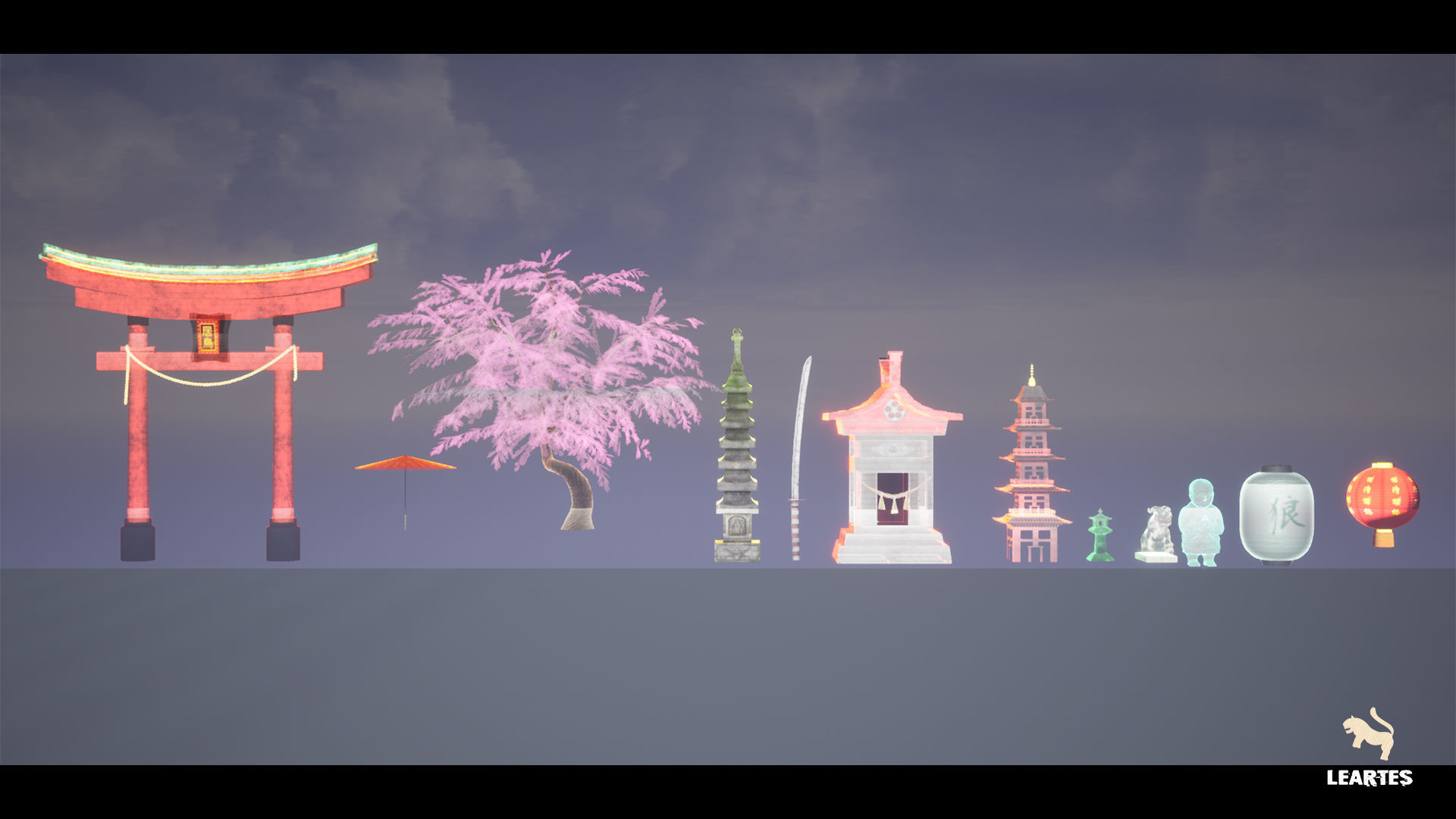 Cyberpunk Japanese Holograms  Neon Set - Set of 51 Holograms  Low-poly 3D model_4