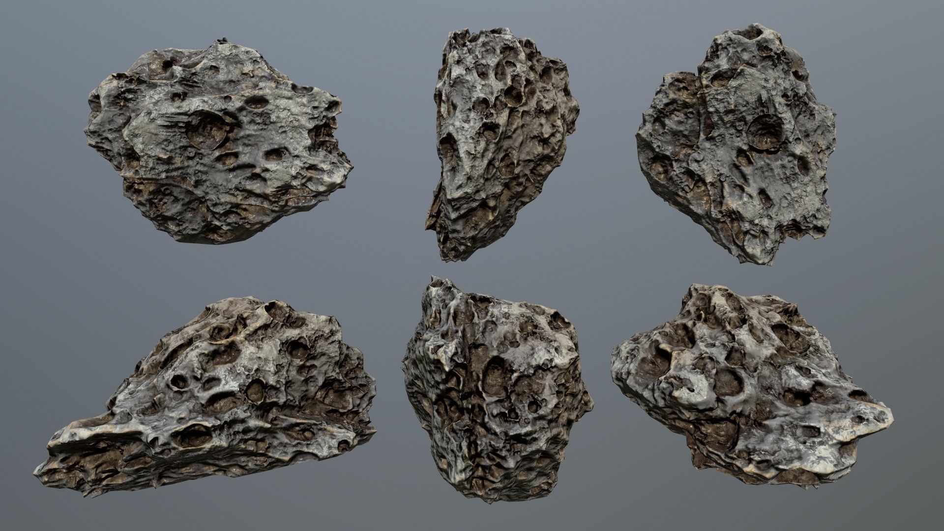 Asteroid Set rock Low-poly 3D model_9