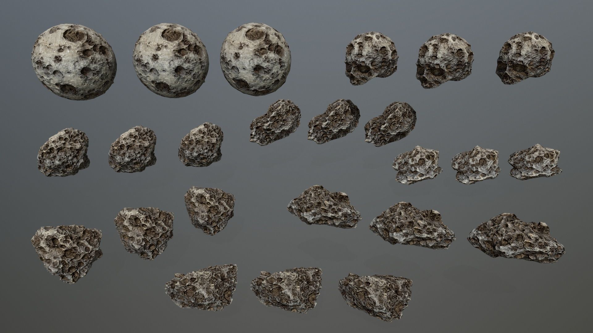 Asteroid Set rock Low-poly 3D model_2