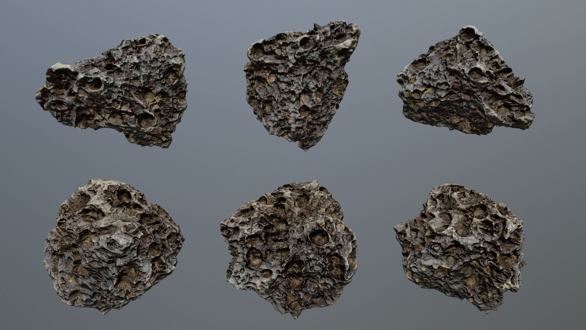 Asteroid Set rock Low-poly 3D model_7
