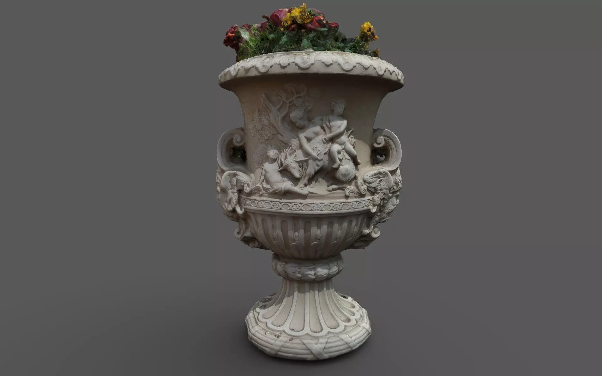 Exterior 2-sided antique vase with flowers  3D model_0