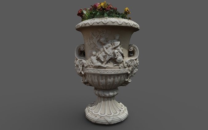 Exterior 2-sided antique vase with flowers  3D model